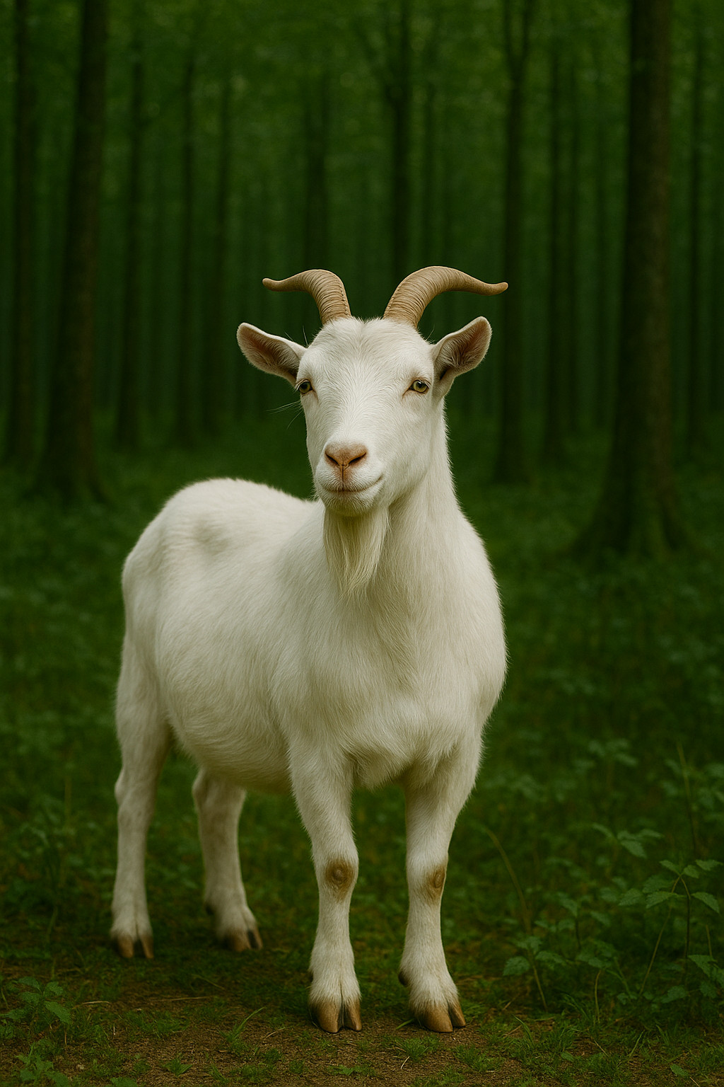 White Goat in Forest – High-Resolution Wildlife Digital Art Background