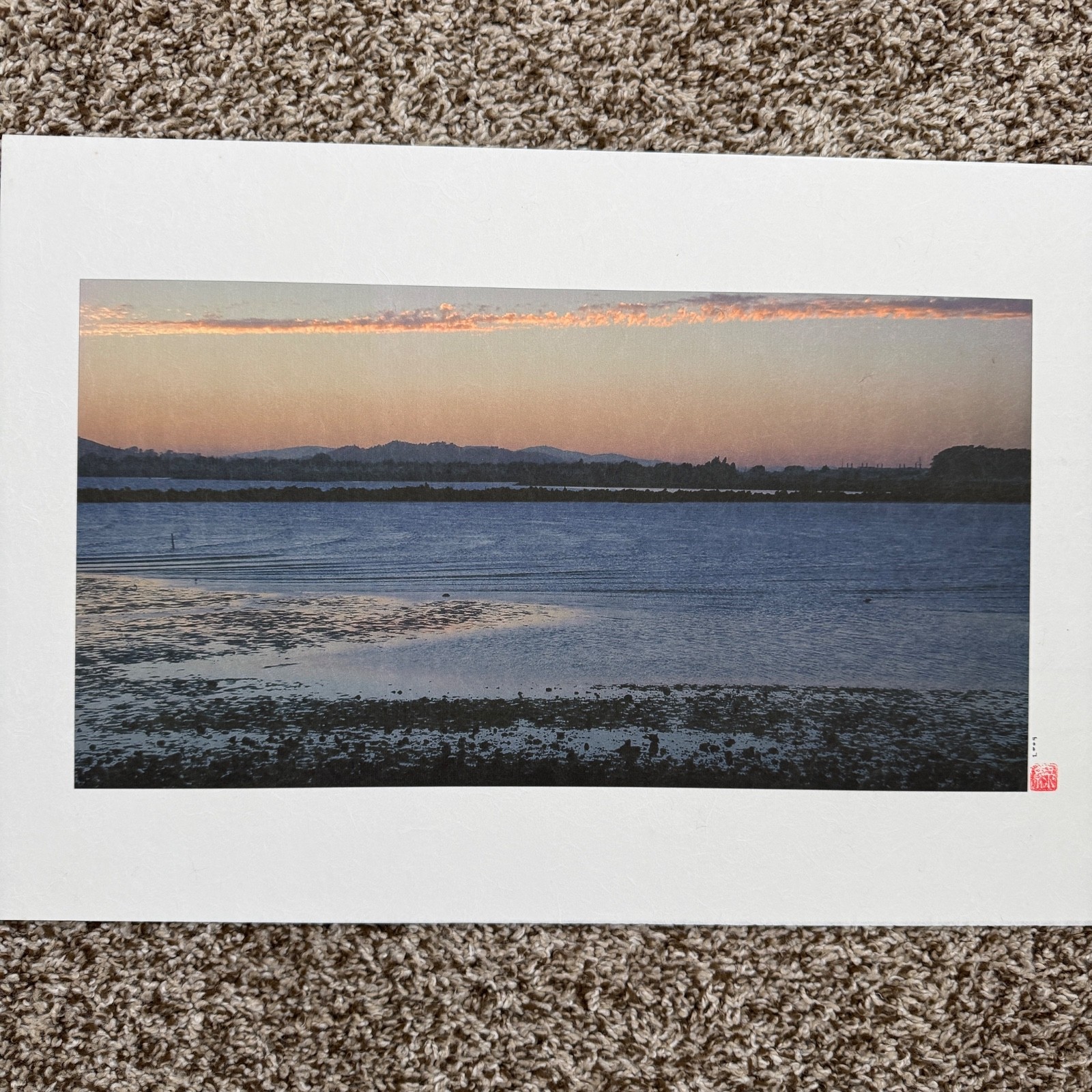 Blue Lake Inlet Water Colorful Sunset Serene Majestic Mountains Poster Art Print