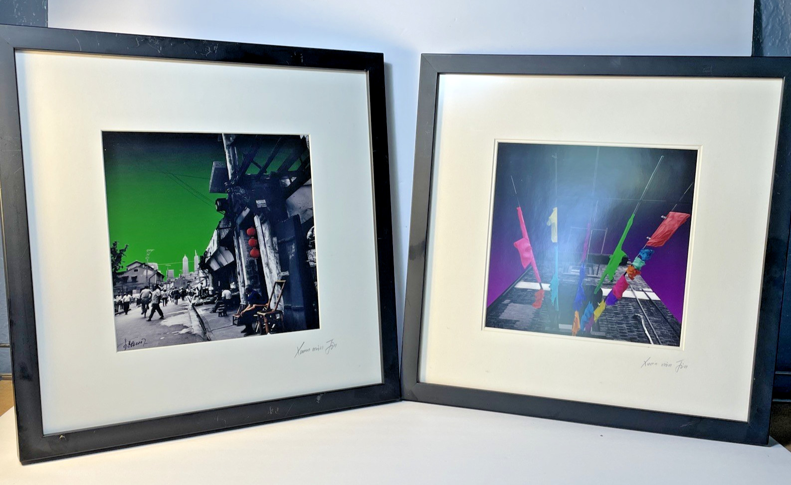 (2) Set Fr. Xuanmin Jin Signed Photographs STREET SCENES China Lantern Clothes