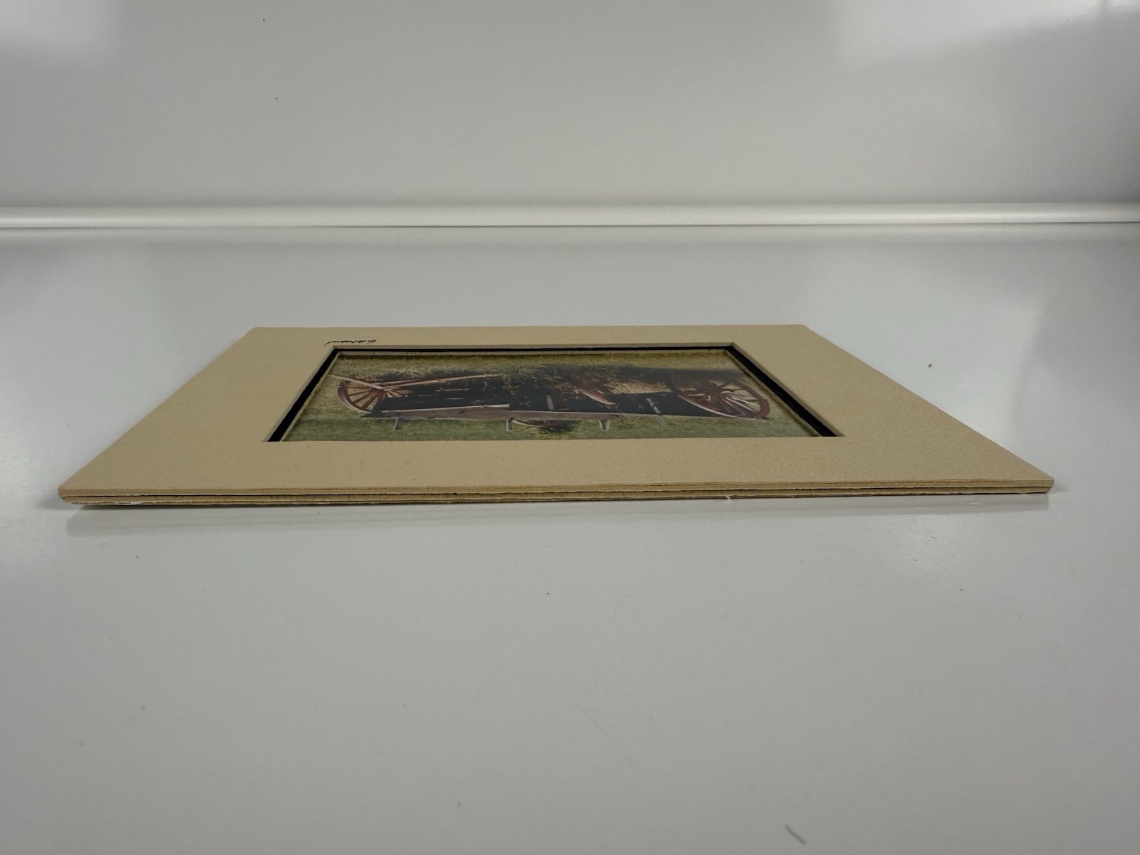 Gamow signed Hay Wagon Wheel Farm Cart in Field Photography Art 5″ x 7″ Mated