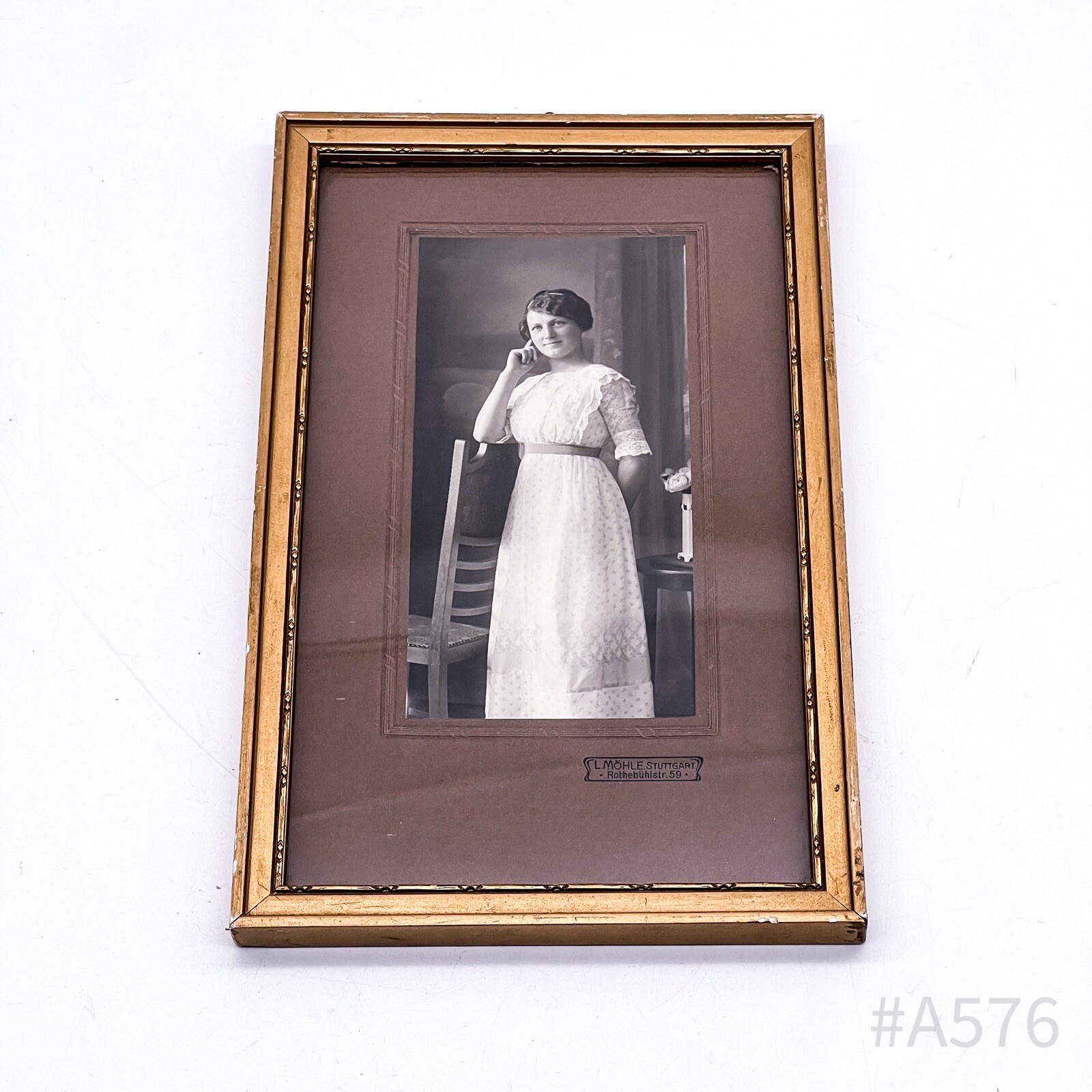 Antique Photograph With Frame & Glass Insert L. Möhle, Stuttgart 15 X 24 Cm