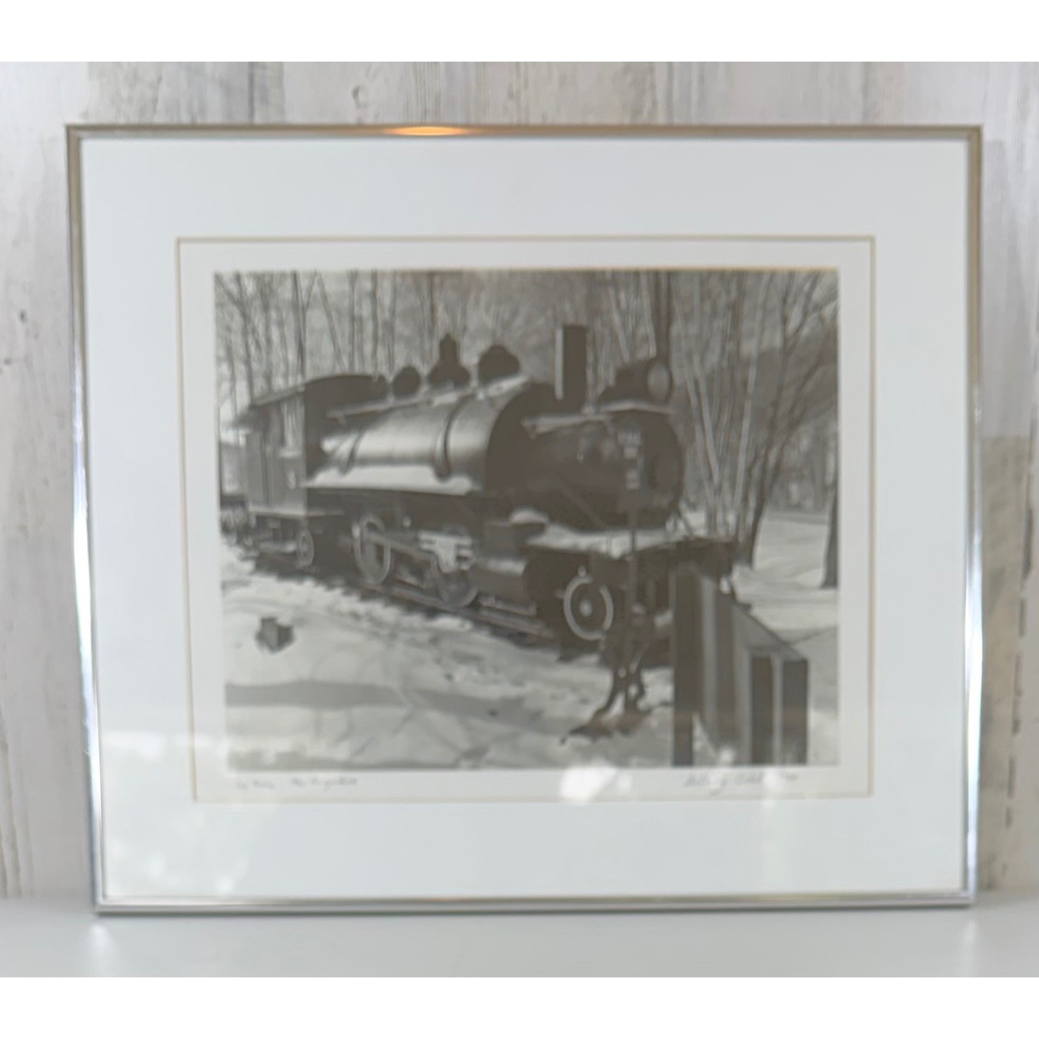 Anthony Cabot Log Train New Hampshire 1988 Signed Photo 20×16 Silver Frame B&W