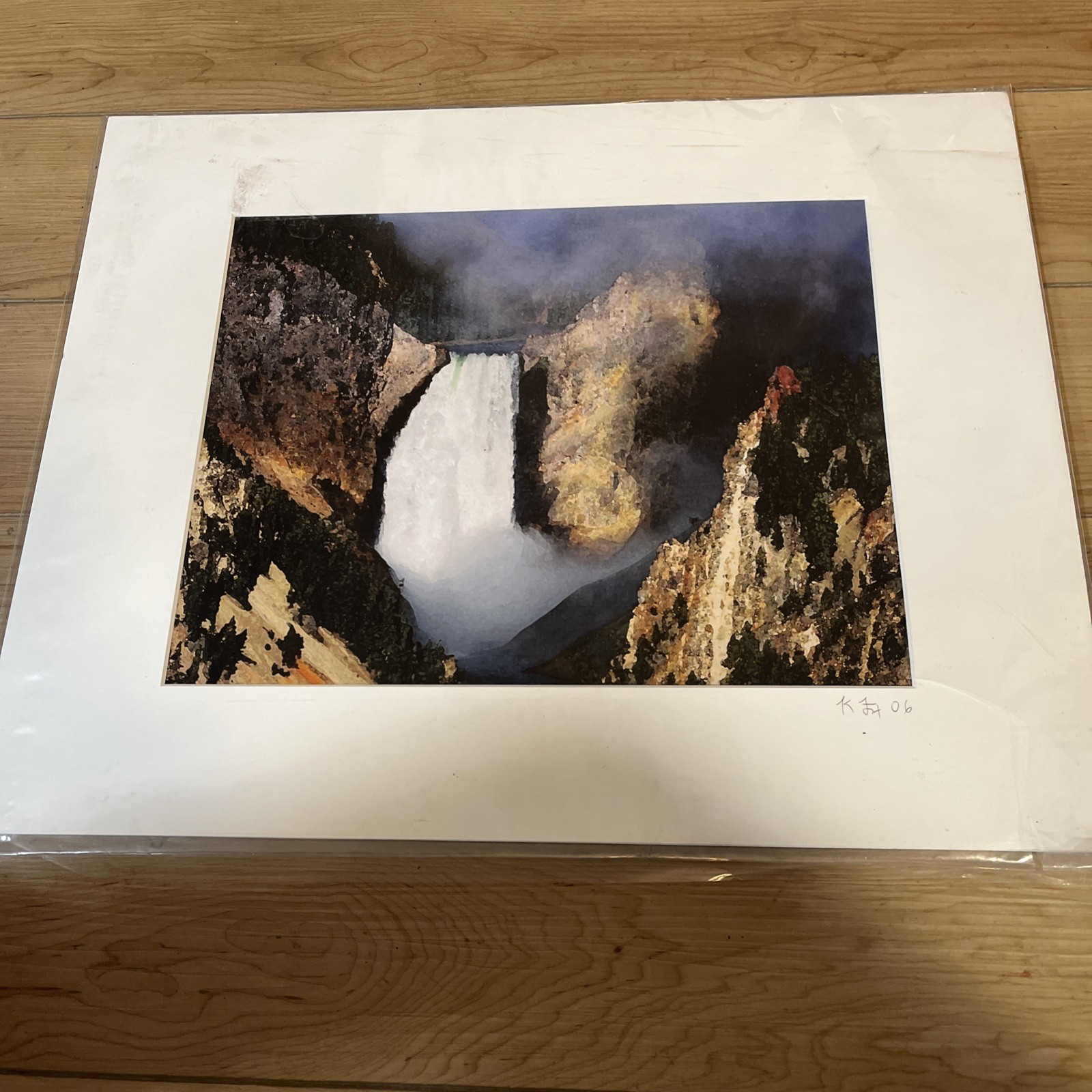 Matted Photo Yellowstone Waterfall Canyon Landscape Print 2006 Signed K. Fox