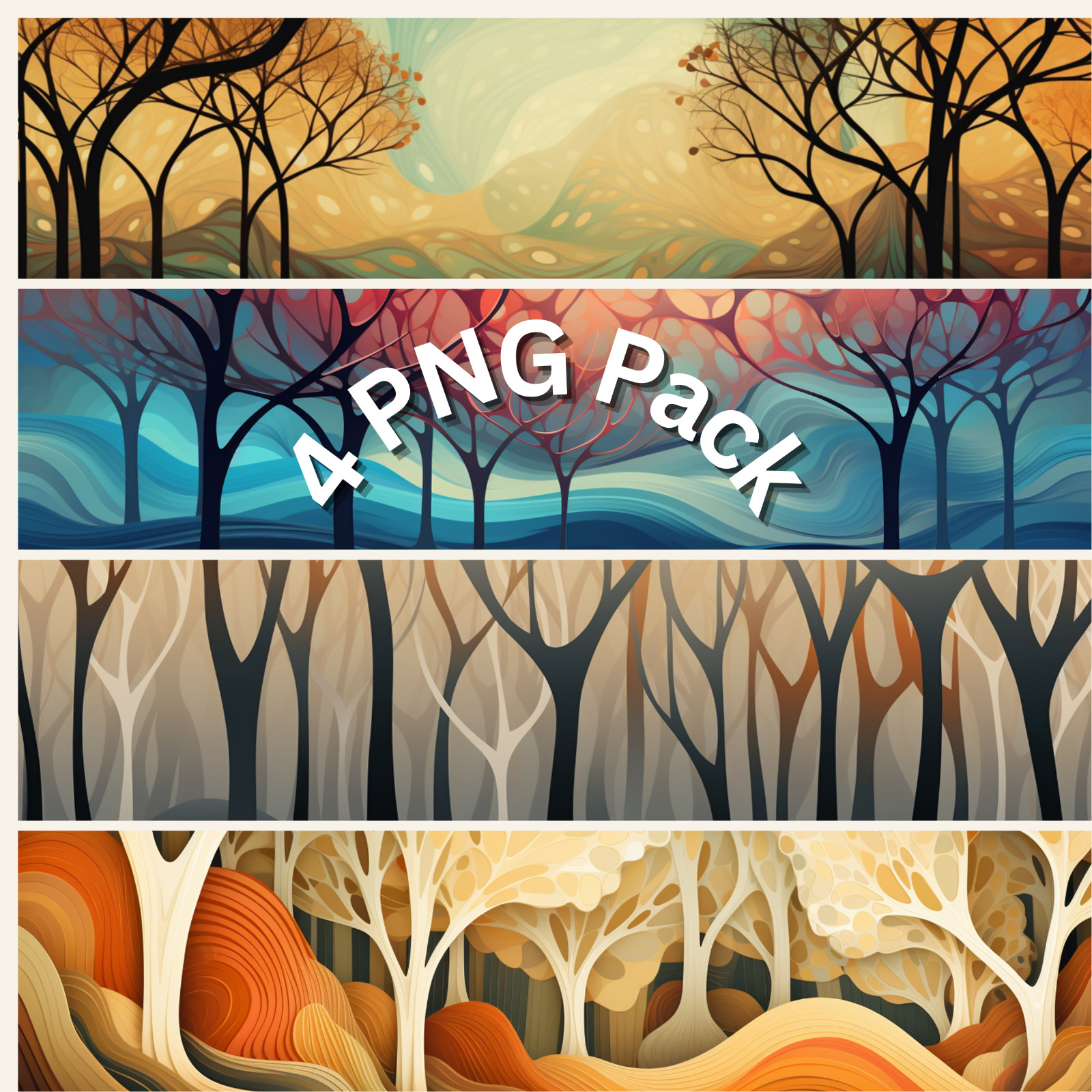 Abstract Tree Patterns Bundle (4 PNG) – 4K Nature Wallpapers – Digital Art Pack