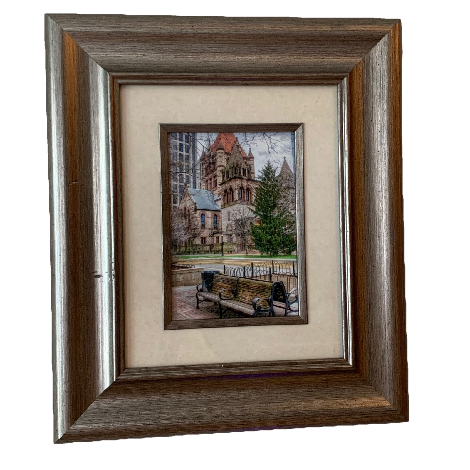12×14” Wood Frame Wall Hanging with Trinity Church Boston 5×7” Photo in Glass