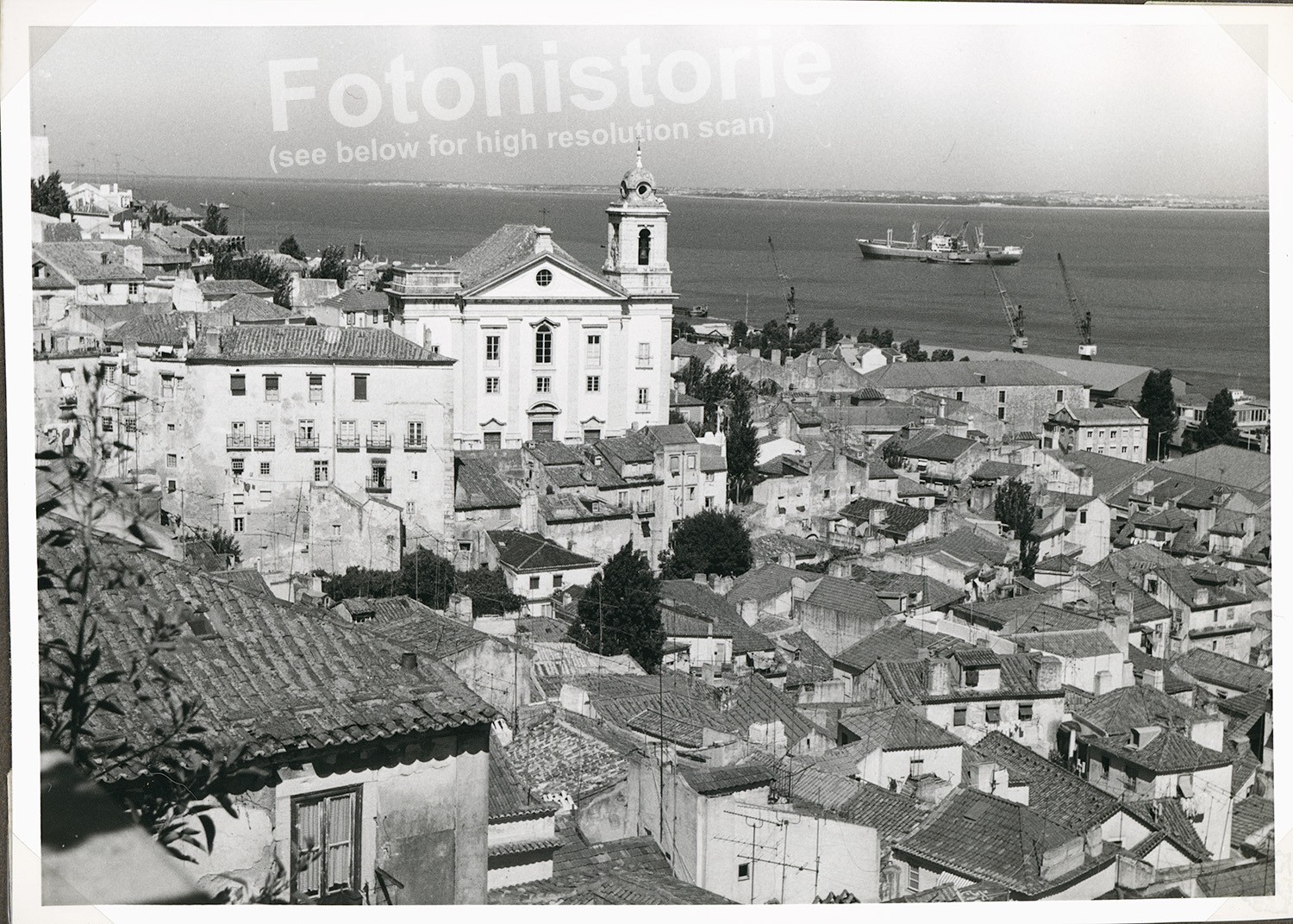 Photo Lisbon Port Church Tagus Portugal 1960s City View Ships