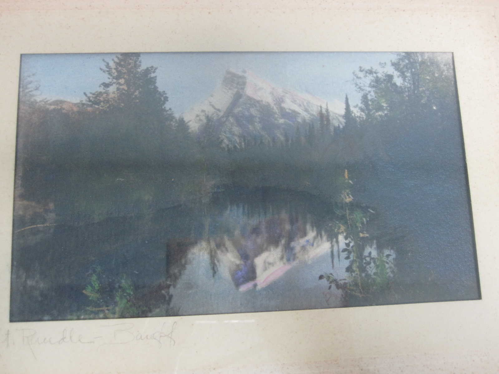 GEORGE NOBLE HAND TINTED FRAMED PHOTOGRAPH of MT RUNDLE BANFF ALBERTA CANADA
