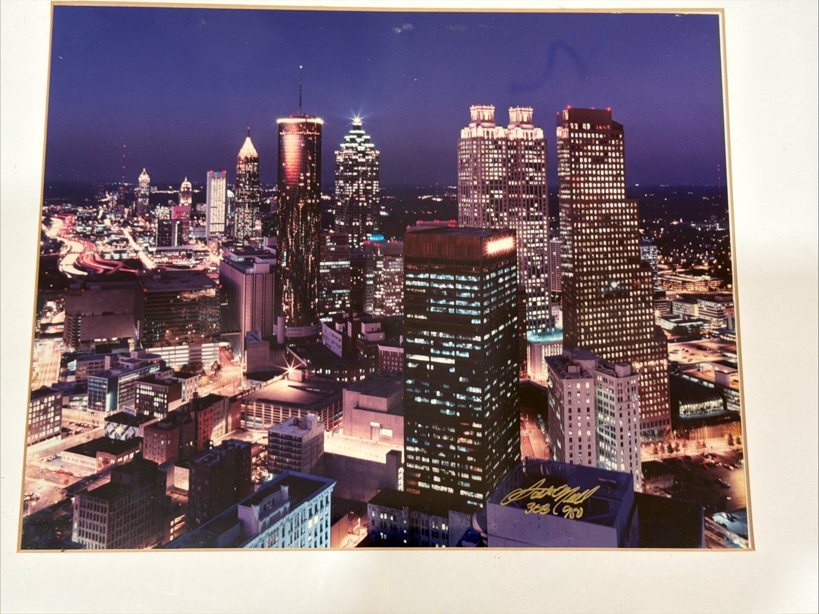 Scott O’Niell Signed Atlanta Night Corporate Skyline Cityscape Photo 8×10 80s 90