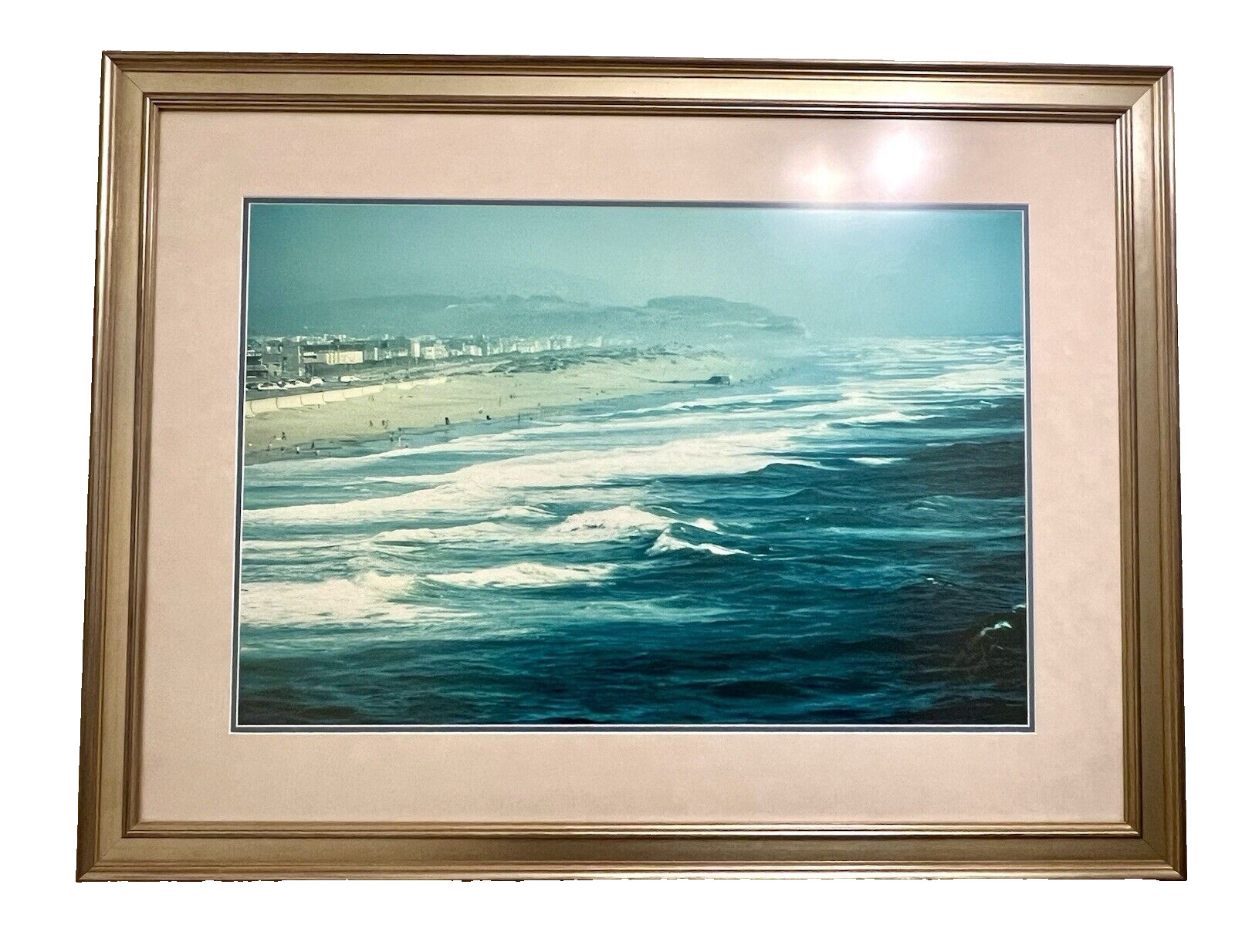 Large Vintage Framed South Beach Miami Florida 1966 Photograph Signed 40×31″