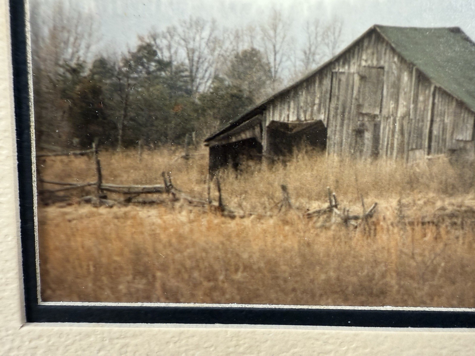 Gamow signed Old Farm Barn in Fenced Field Pasture Photography Art 5″ x 7″ Mated