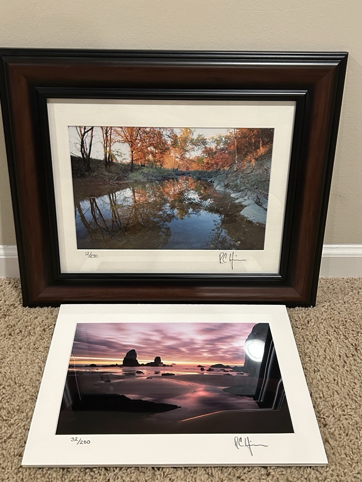 Set of Signed Photography 11 x 14 Matted, One Framed, Seashore and Lake Scene