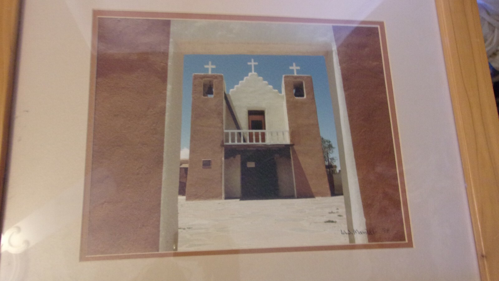 Taos New Mexico Pueblo Mission Church, Frame & Matted Photograph by WJ Mandell