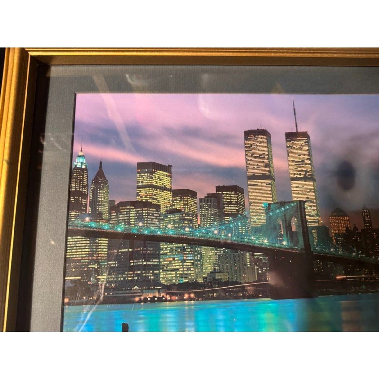 Vintage Framed New York City Skyline Print World Trade Center 19″ x 15 1/2″