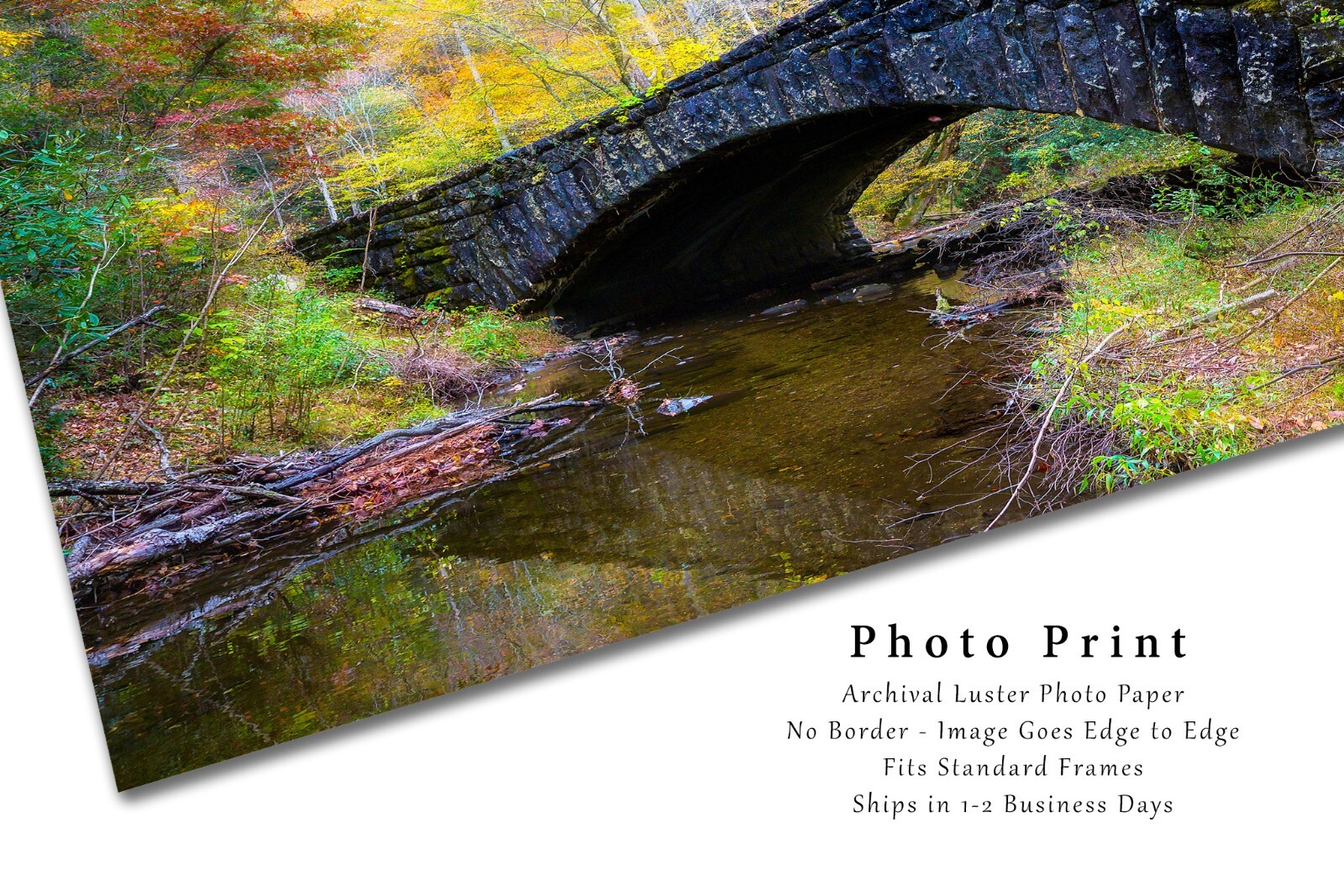 Autumn Photography Print – Picture of Stone Bridge in Great Smoky Mountains