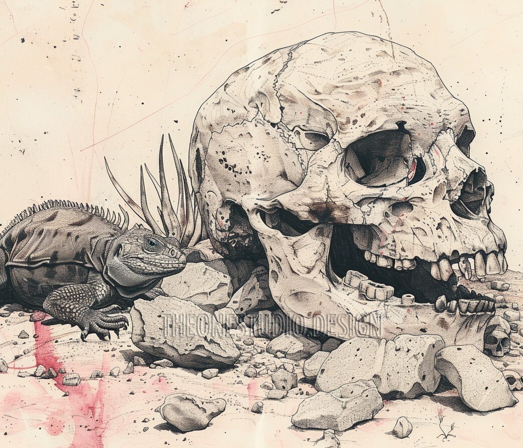 Digital Pic Desktop Wallpaper Background Skull Lizard Image Pencil Drawing Photo