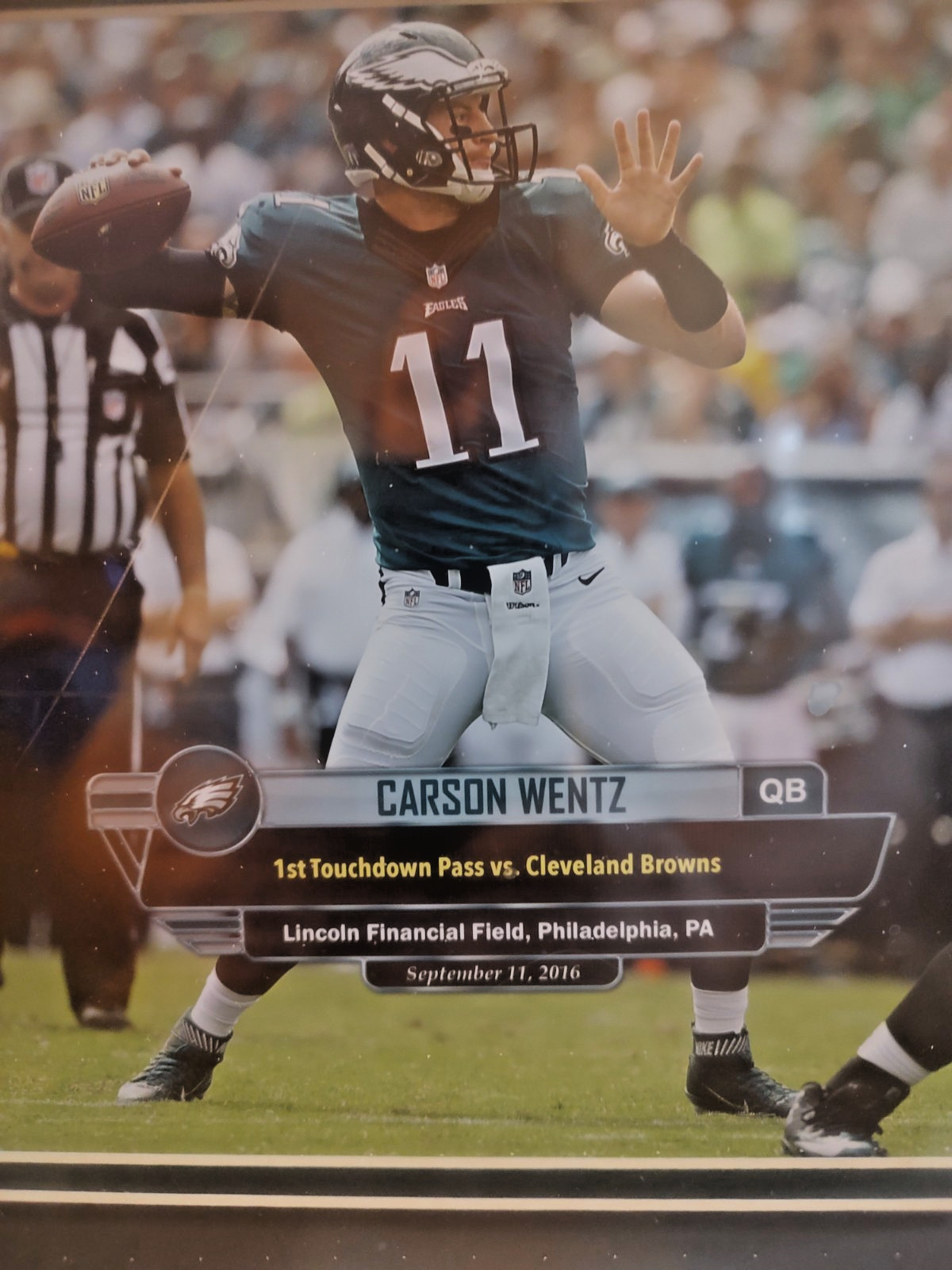 Carson Wentz Philadelphia Eagles First Touchdown Pass Framed 16 x 16