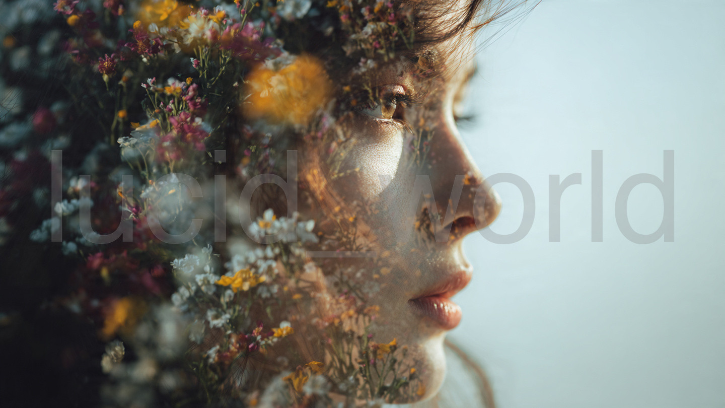 Ethereal Woman Portrait Flowers Double Exposure Art Digital Download Boho Decor