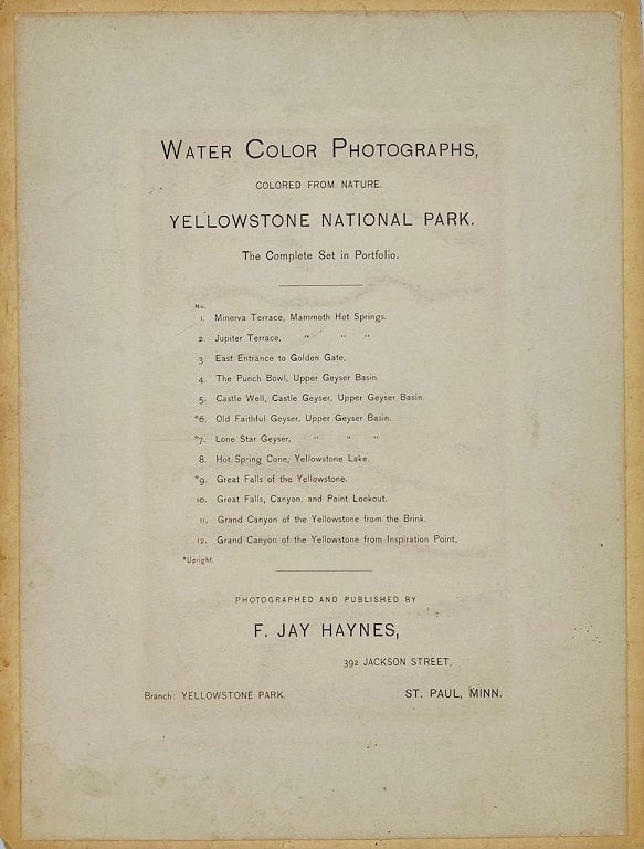 Frank Jay Haynes / Water Color Photographs Colored from Nature Yellowstone 1890