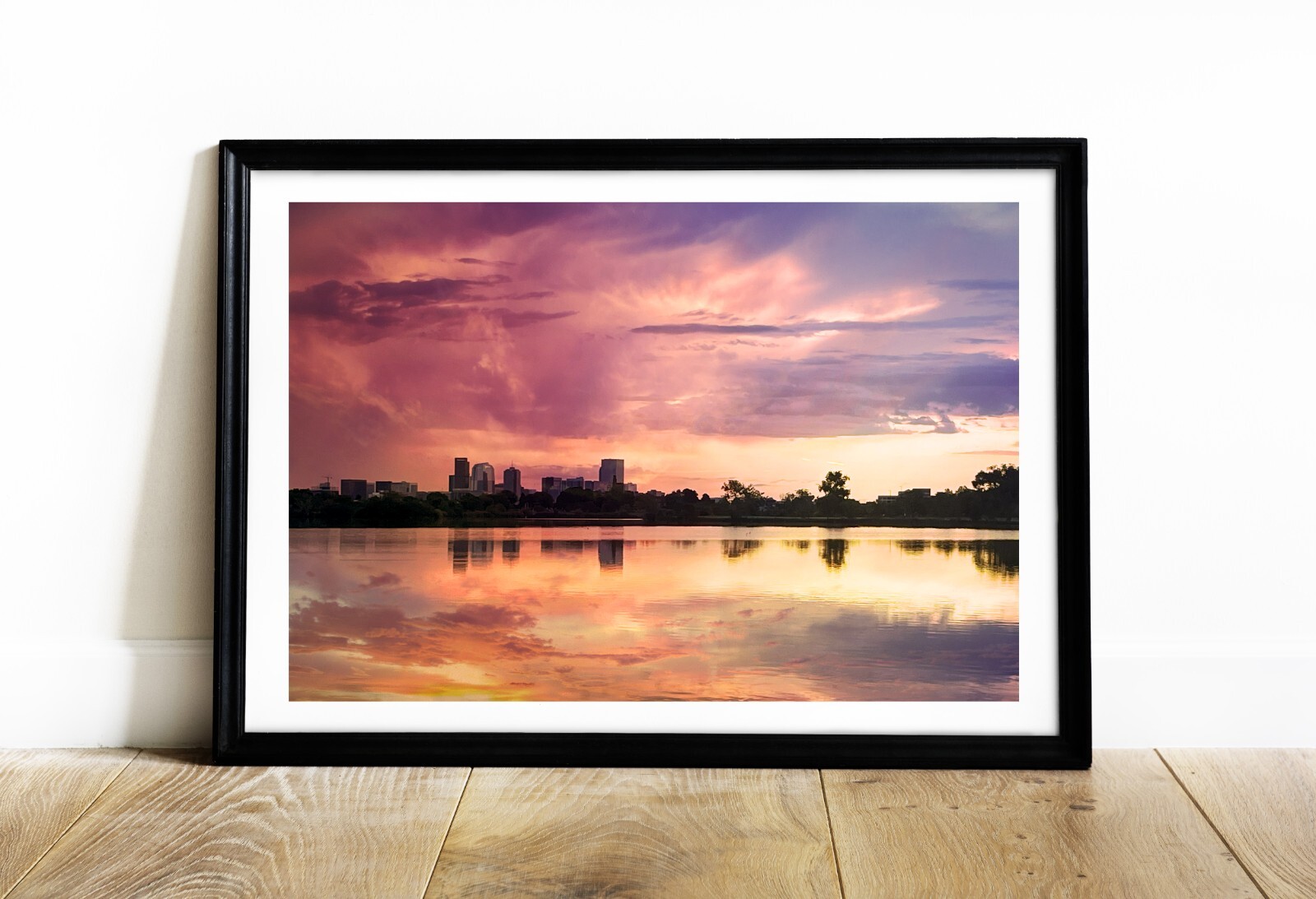 Colorado Denver Skyline Cityscape Sloans Lake Sunrise, Fine Art Photography,