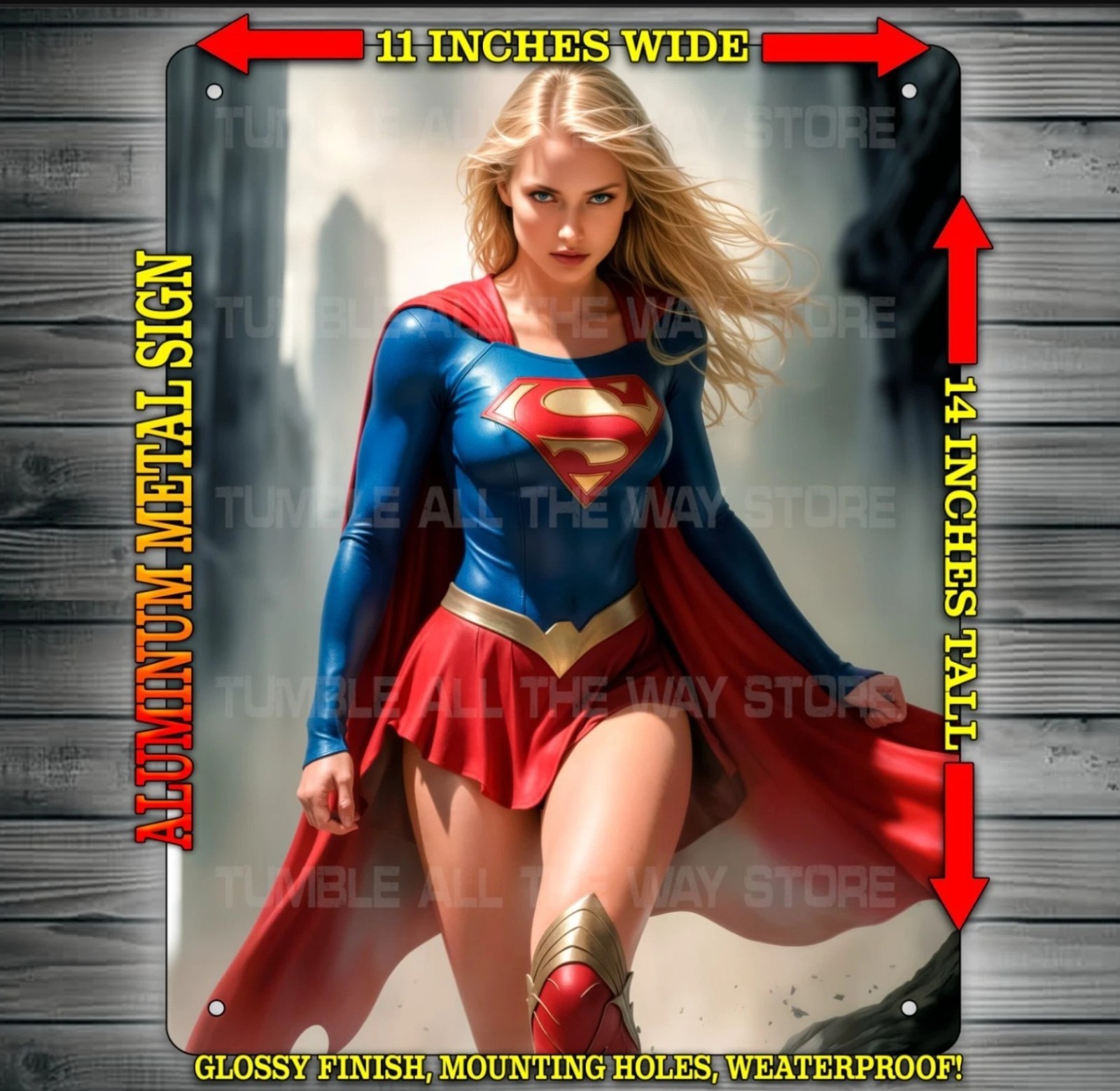 Sexy Supergirl Kara Confident Strut Through City Metal Sign Wall Art 14″ x 11″