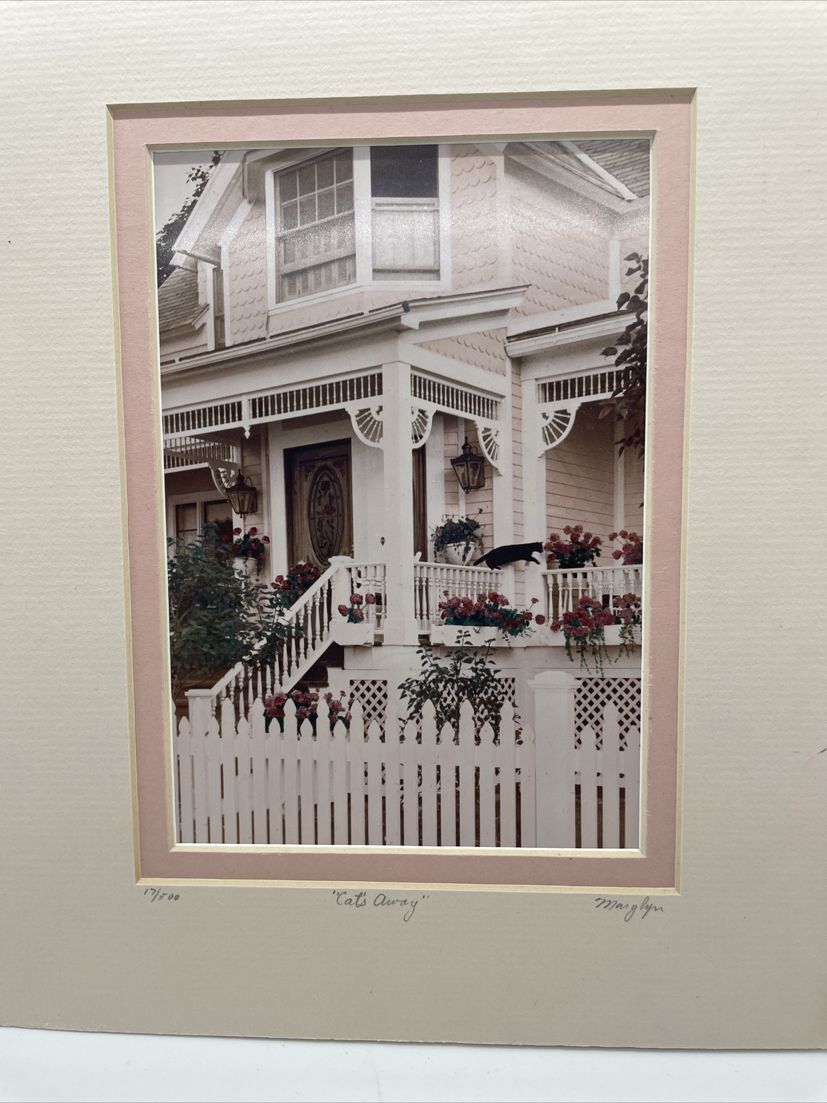 Victorian House Cat’s Away Matted Photo Print SIGNED Marylyn # 17/500 Pink&Roses