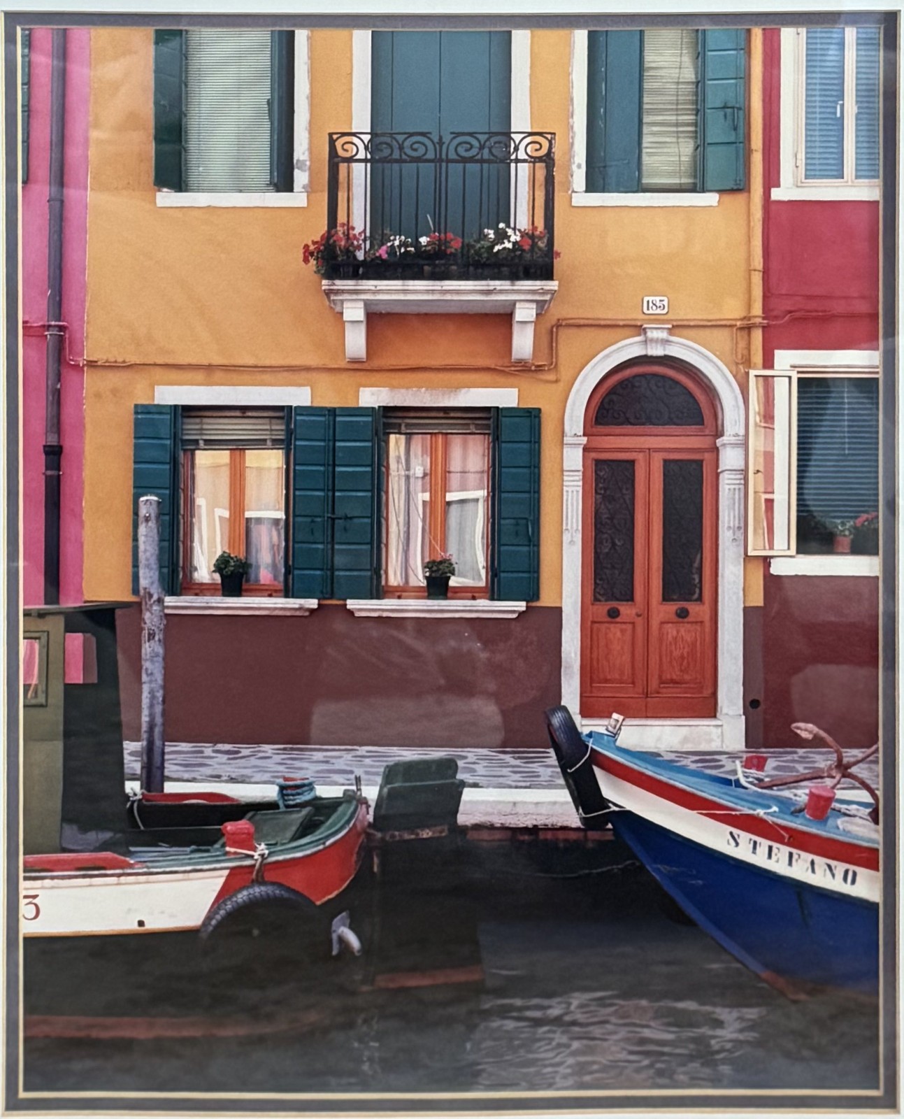 Ltd Edition signed photograph depicting colorful houses & boats on canal Venice