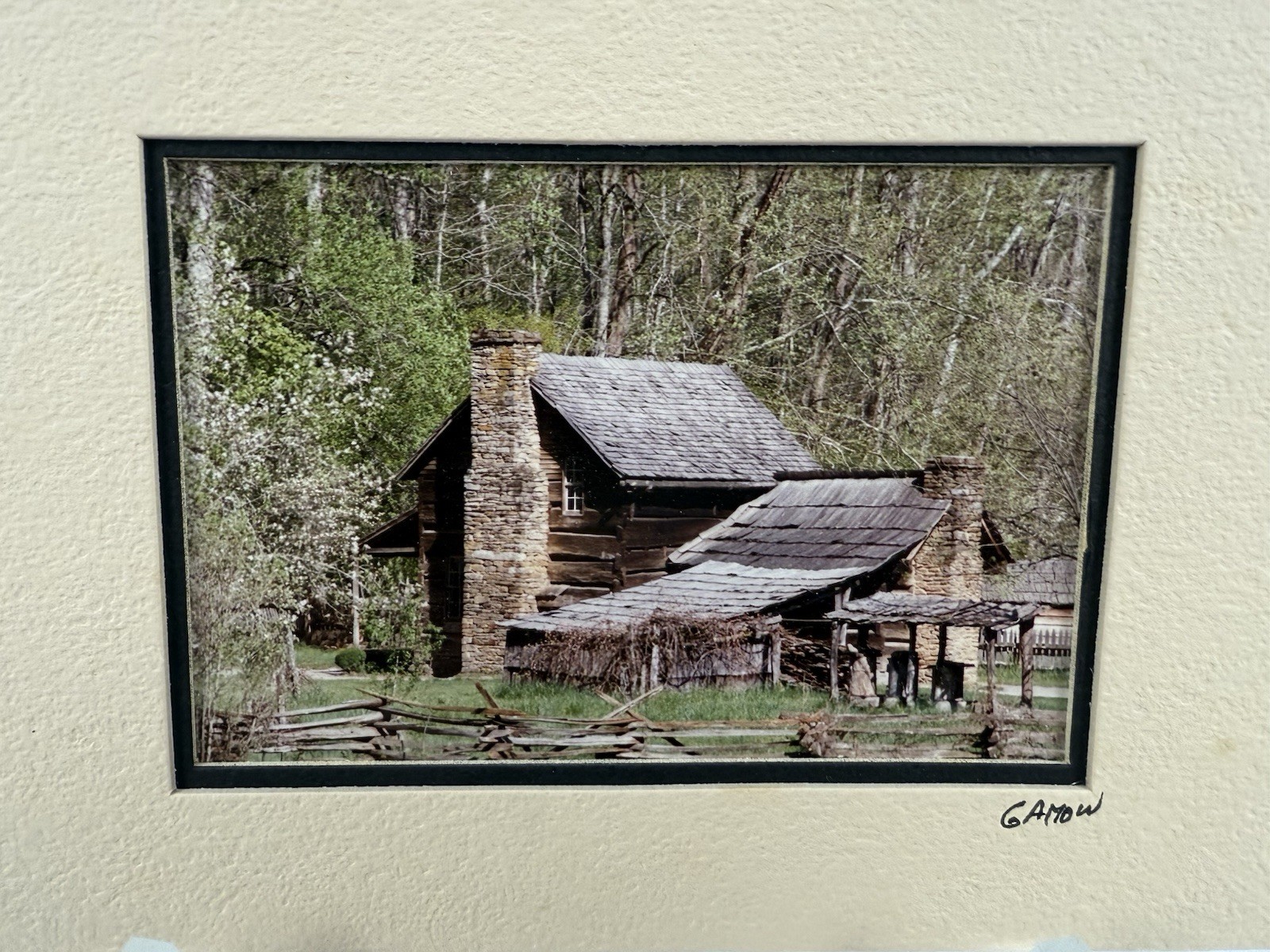 Gamow signed Old Farmhouse in Country Big Chimney Photography Art 5″ x 7″ Mated
