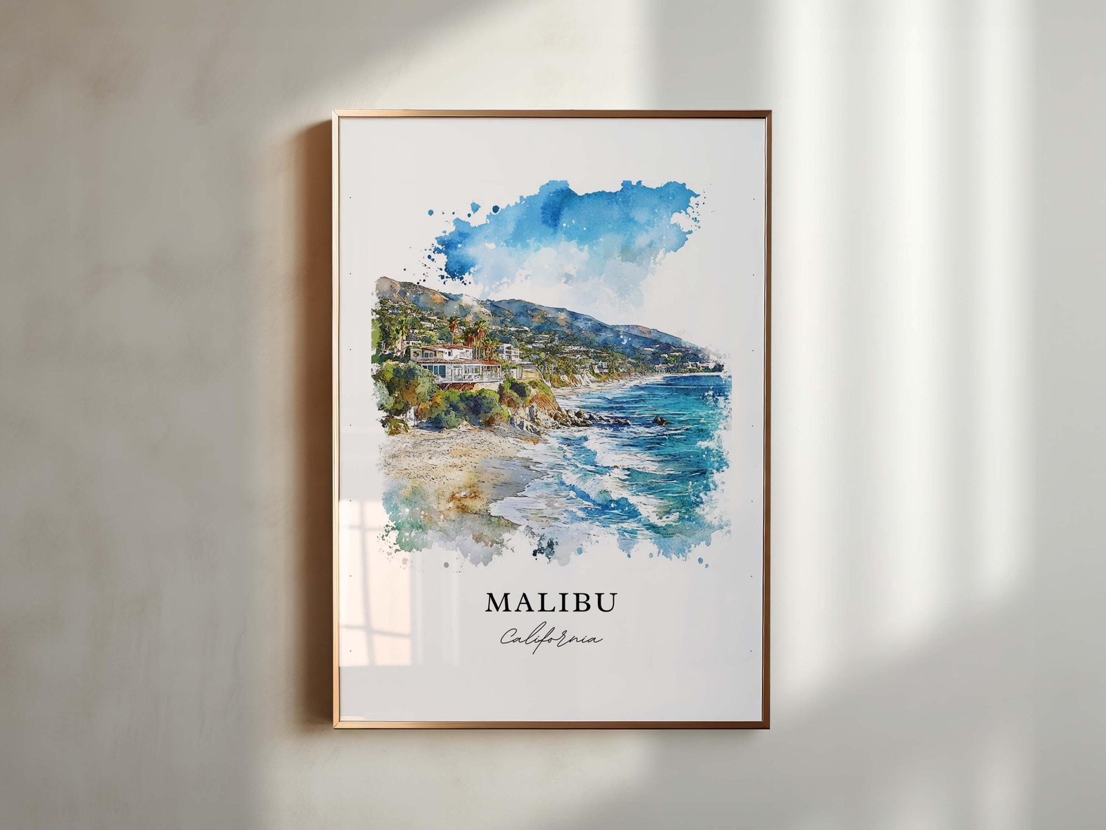 Malibu Wall Art, Malibu California Print, LA Watercolor Art, Malibu Cali Gift