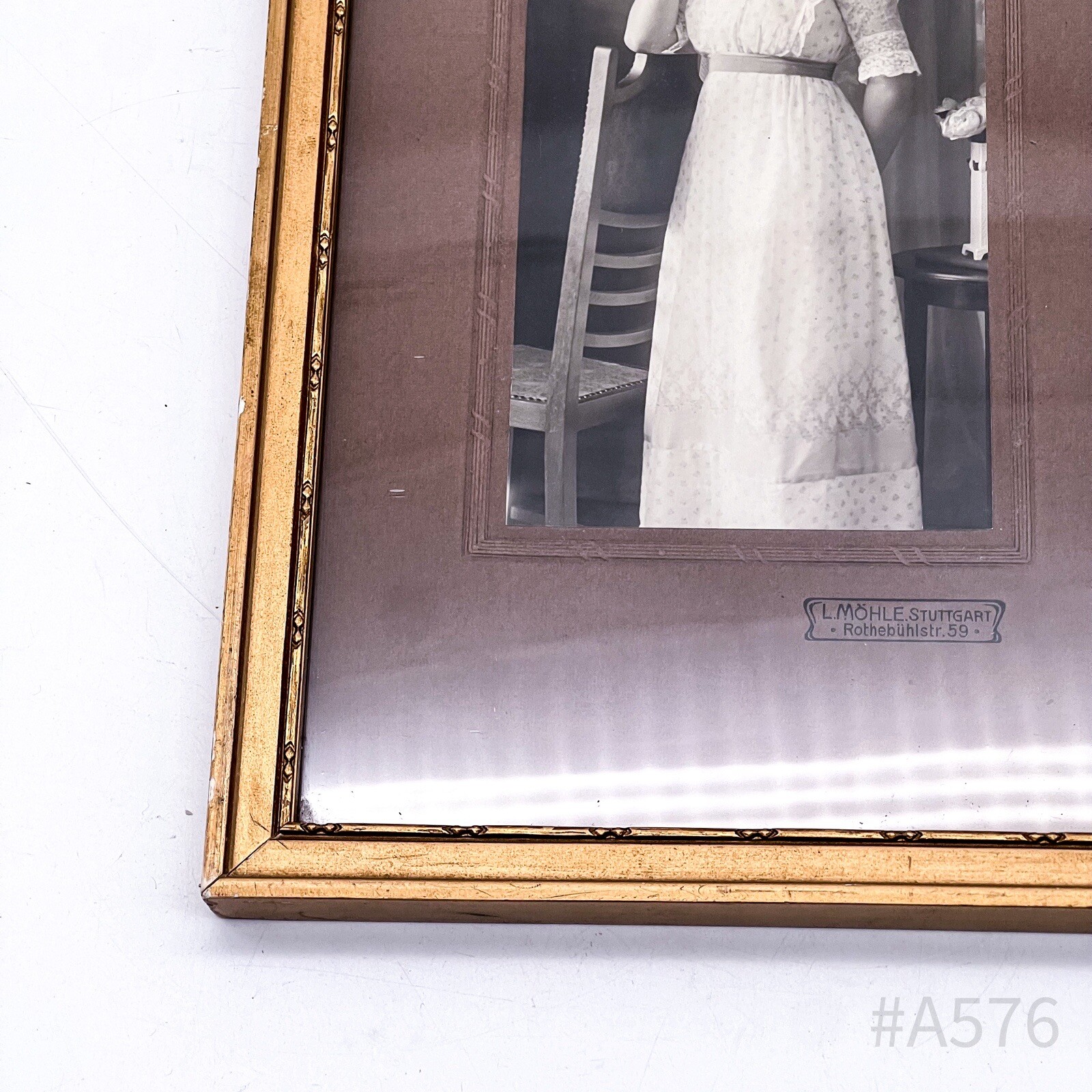 Antique Photograph With Frame & Glass Insert L. Möhle, Stuttgart 15 X 24 Cm