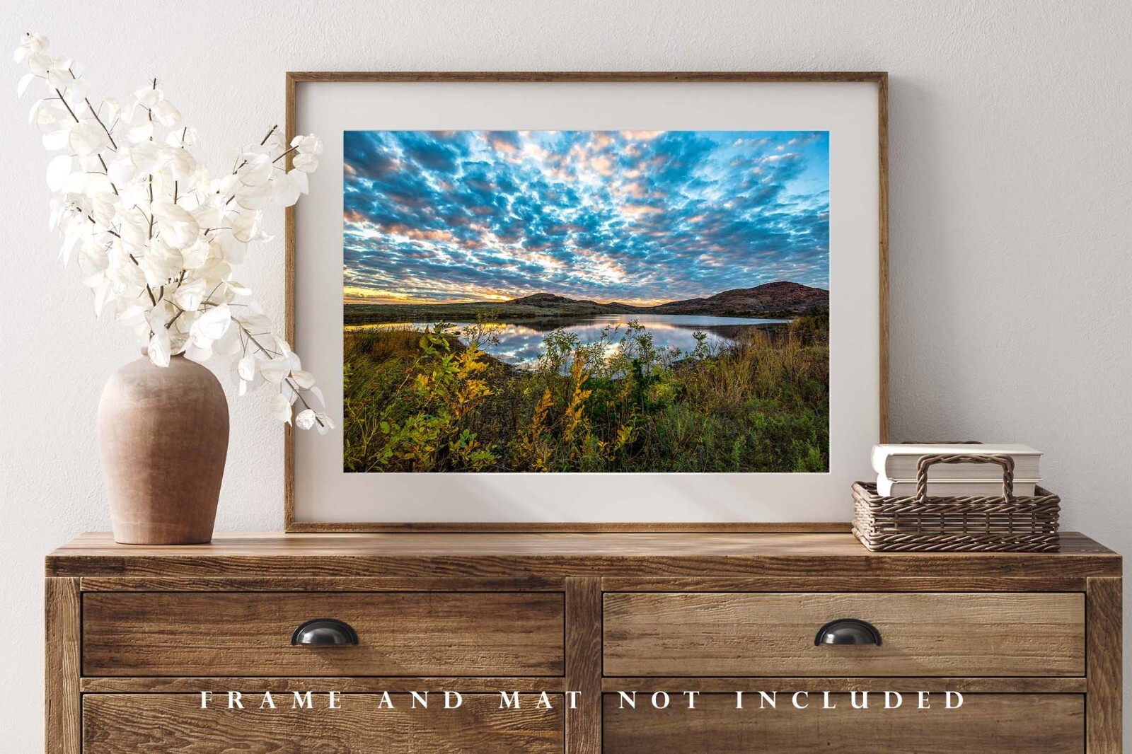 Wichita Mountains Photography Print: Oklahoma Landscape Lake Sunset Sky Photo