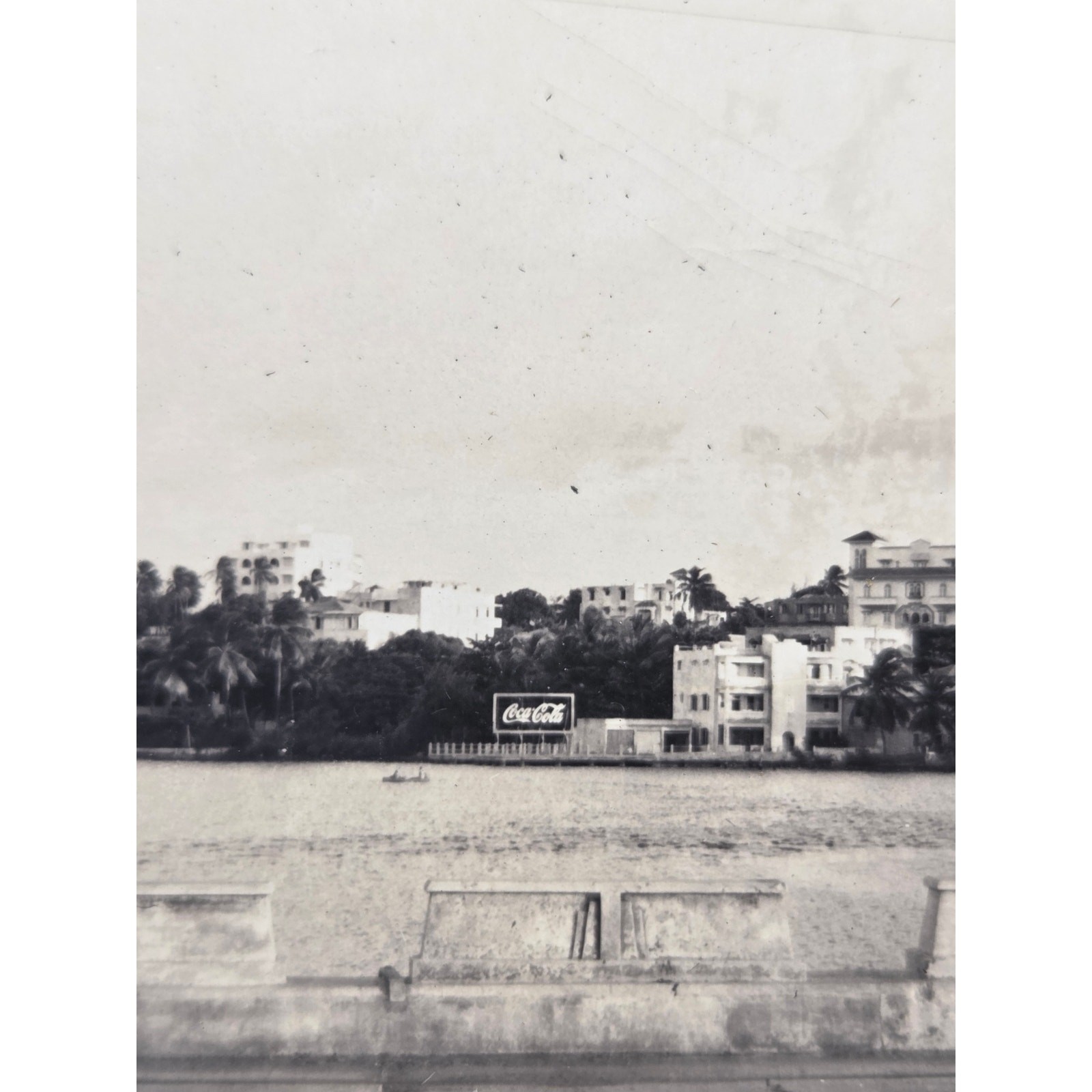 c1930s Caribbean Waterfront Bridge View Coca Cola Sign Silver Gelatin Photo