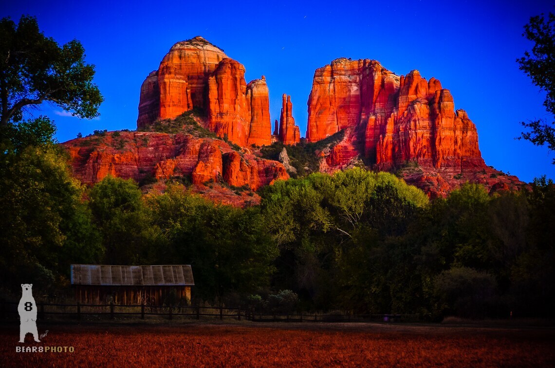 Cathedral Rock Sedona AZ at Dusk from Crescent Moon Ranch – Photography Prints