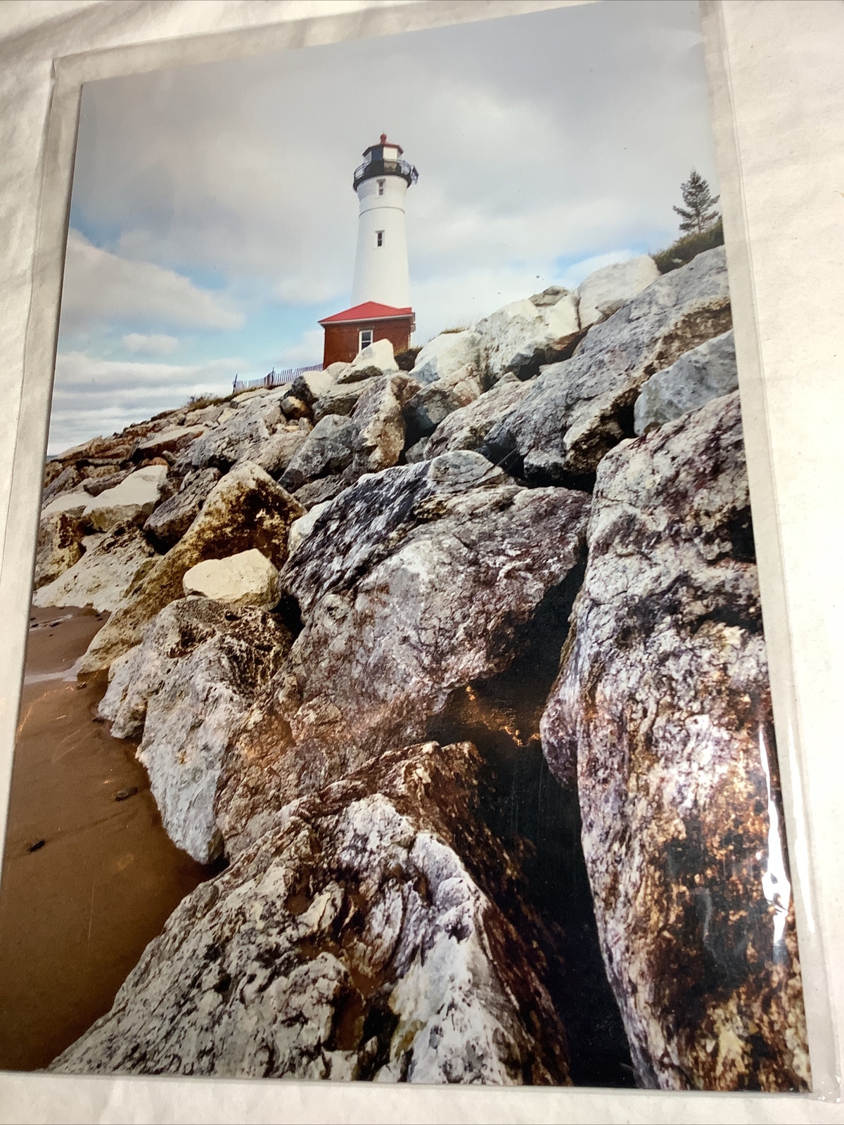 Munising Michigan CRISP POINT Lighthouse 8X12 Hardboard Photo By Ray Baker~New