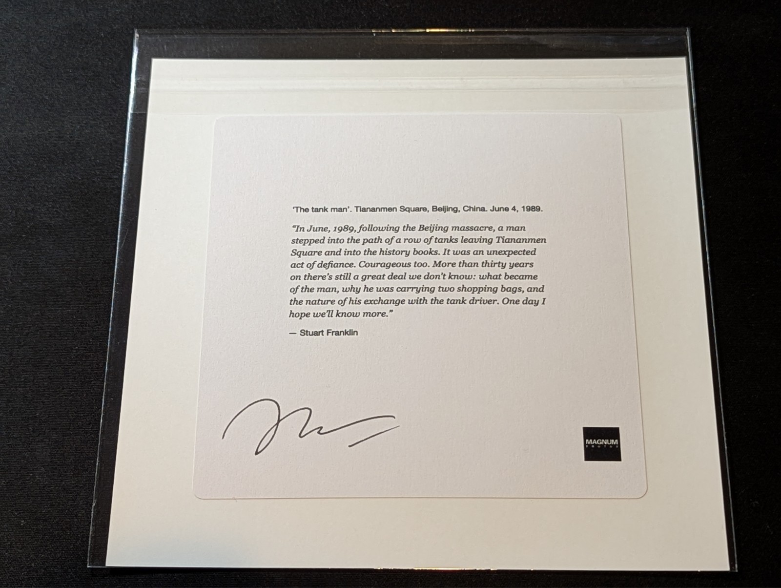 Stuart Franklin – Signed – Tank Man Tiananmen Square – Magnum 6″x6″