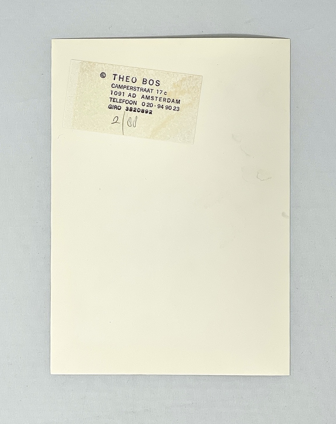 Theo Bos (b. 1959) Original Art Photograph w. Early Label Hand Numbered