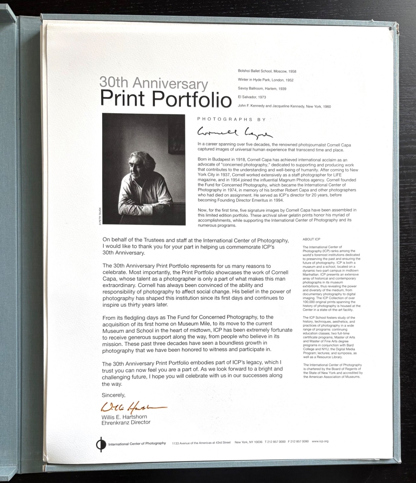 CORNELL CAPA: INT’L CENTER 30TH ANNIV. PORTFOLIO – 2004 – 5 PHOTOS – 27/100.