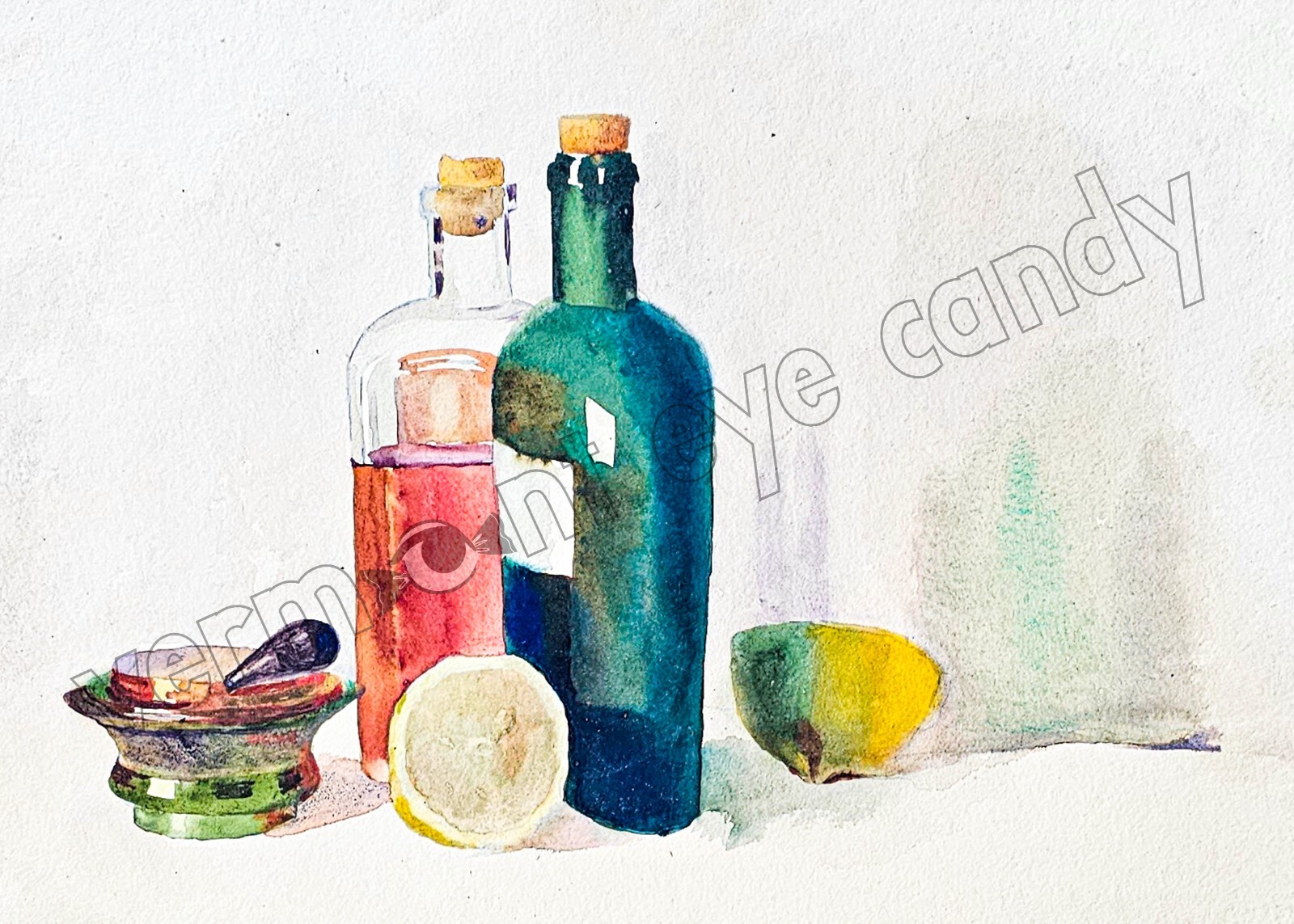 Still Life Oil Vinegar & Lemon Kitchen Art DIGITAL DOWNLOAD Print at Home Décor