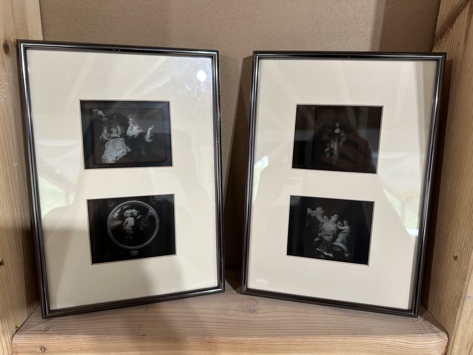 Lot of 2 Custom Framed Matted Magic Lantern Glass Slides 7.5″X 11″ Mother Child