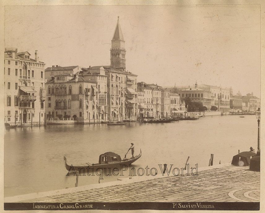 Venice gondola on Grand Canal antique albumen photo by Paolo Salviati Italy