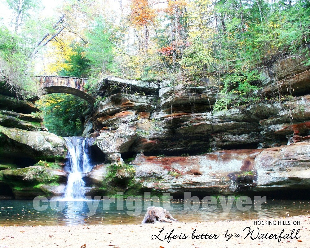Old Man’s Cave Upper Falls Waterfall Autumn Hocking Hills Ohio Photograph 8×10