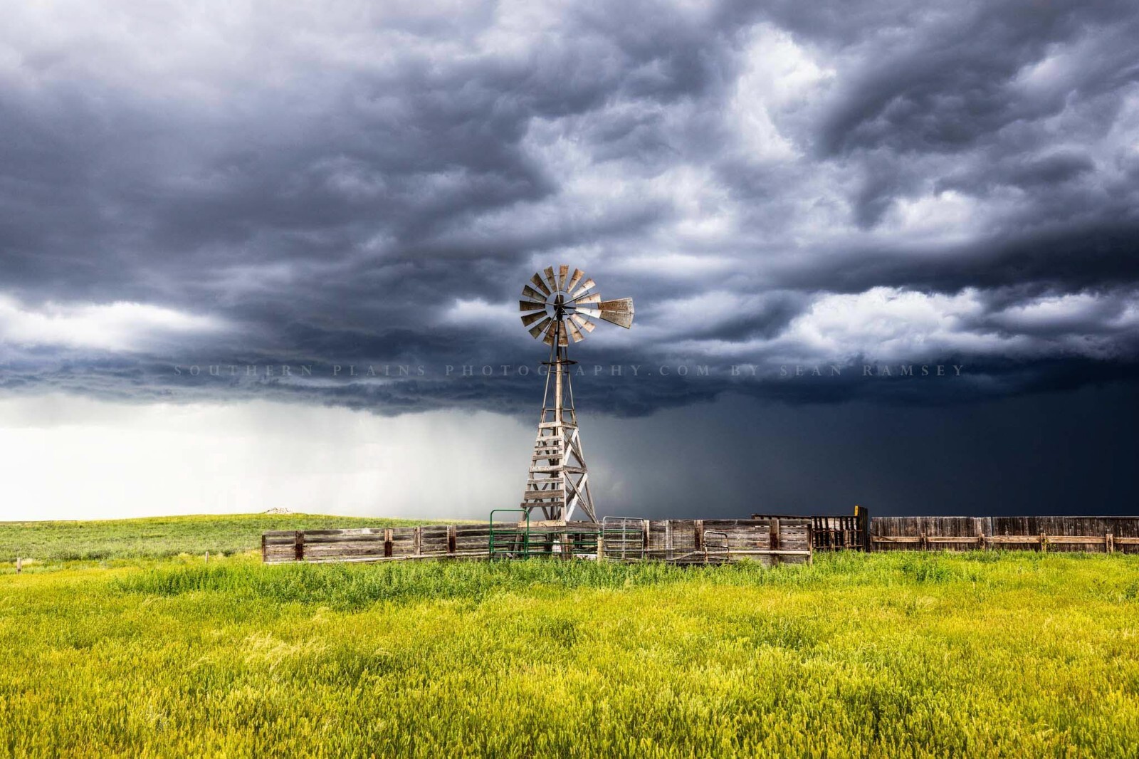 Western Photography Print – Storm Over Old Windmill and Cattle Pens in Wyoming