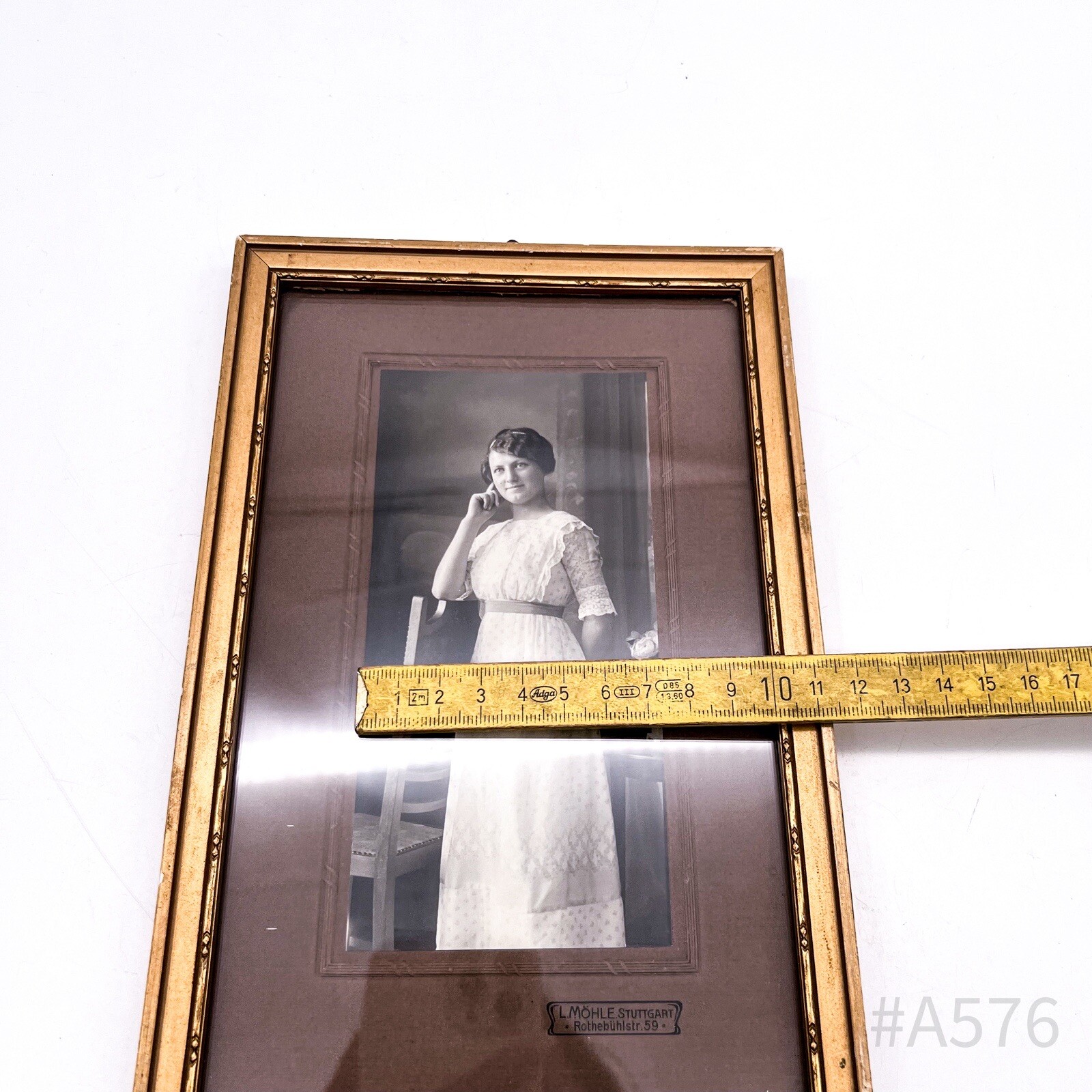 Antique Photograph With Frame & Glass Insert L. Möhle, Stuttgart 15 X 24 Cm