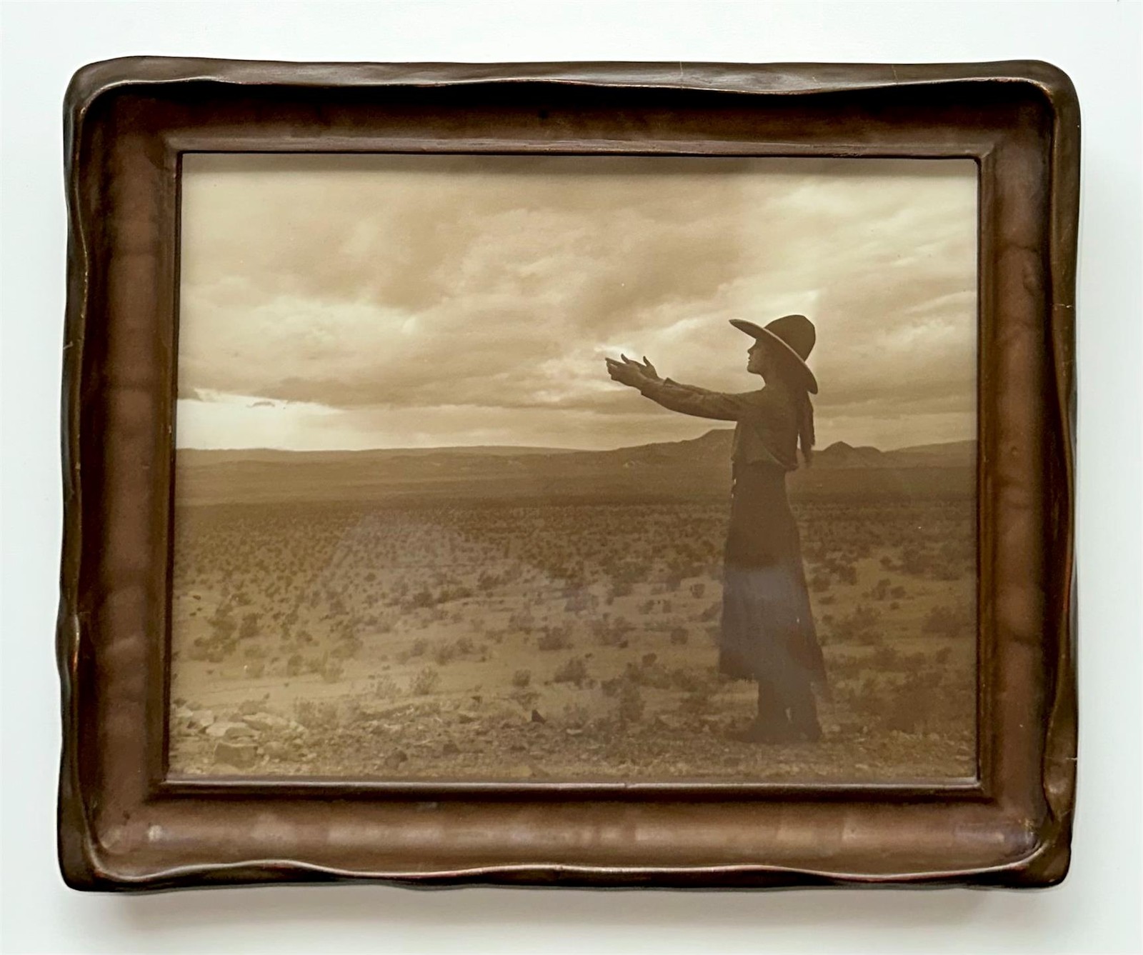 Vintage Western Sepia Photograph c 1910 -Lone Prairie Cowgirl -Manner of Curtis