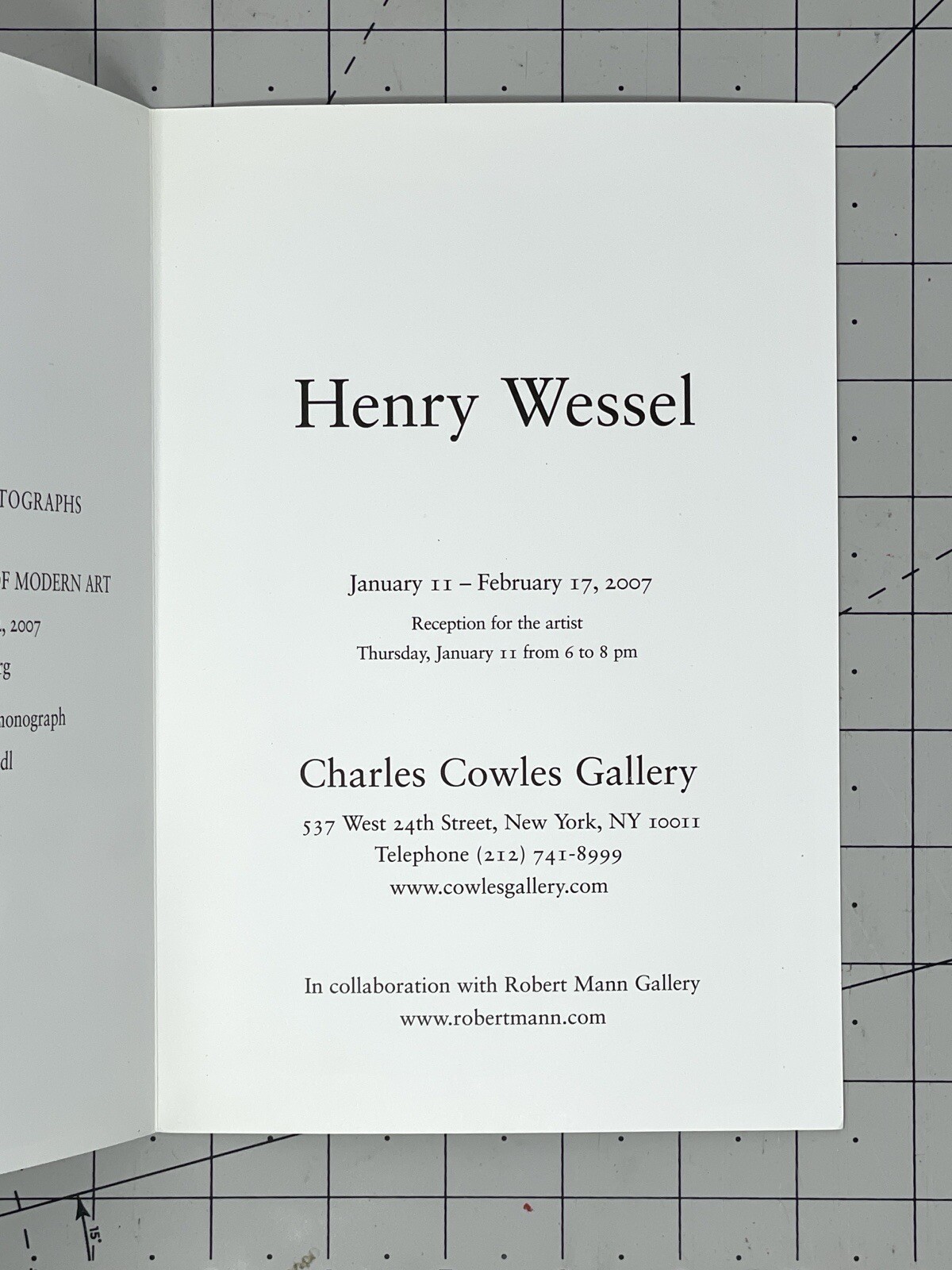 Henry Wessel (1942-2018) Art Show Announcement Card 2007 Photography