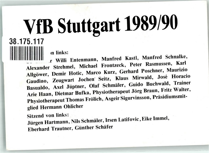38175117 – 7000 Stuttgart VfB Stuttgart football team 1989