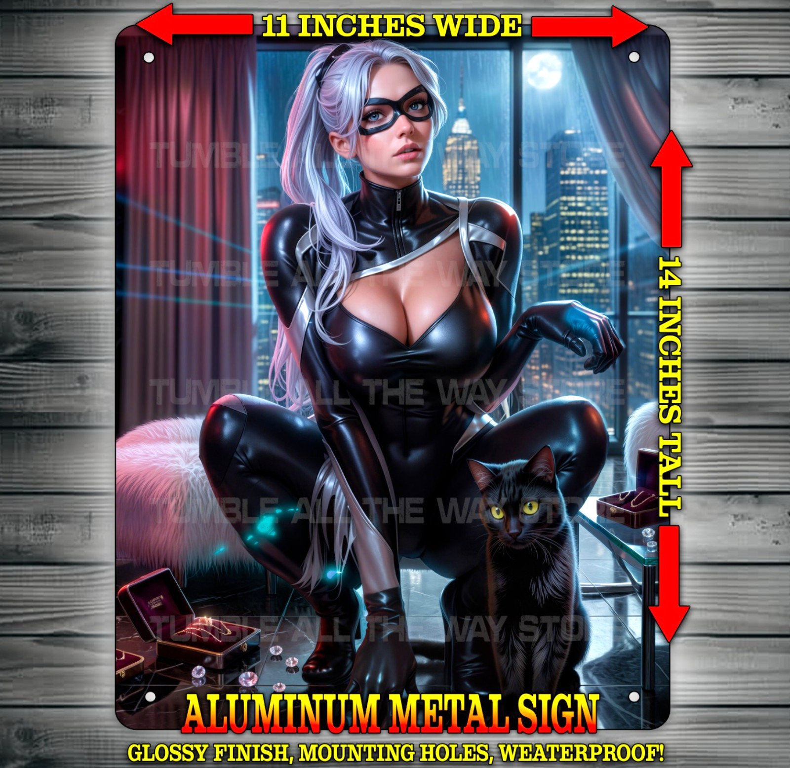 Sexy Black Cat – Felicia Hardy Jewel Thief Metal Sign Wall Art 14″ x 11″