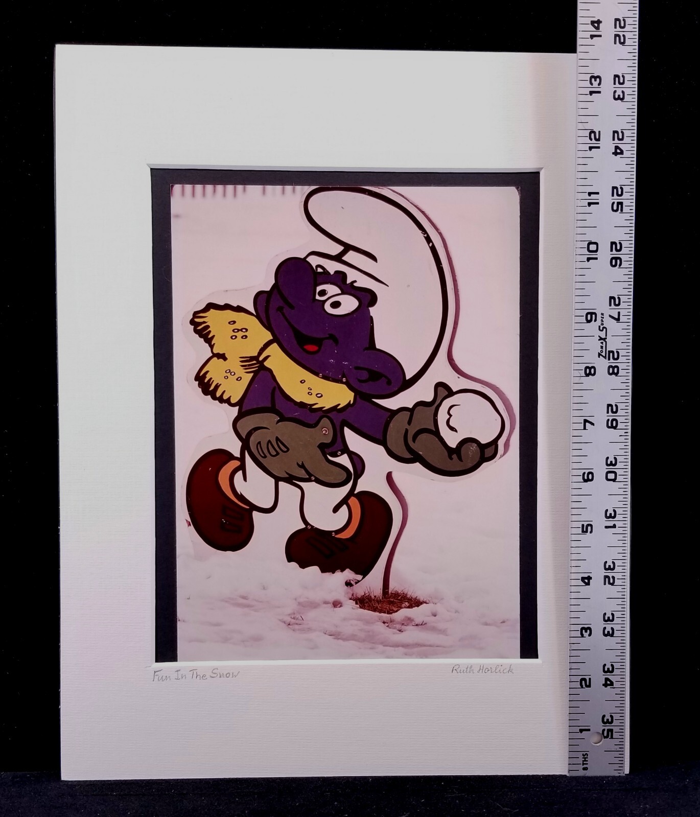 Original Smurf Photo 14 X 11 Matted Signed Ruth Horlick Titled Fun In The Snow