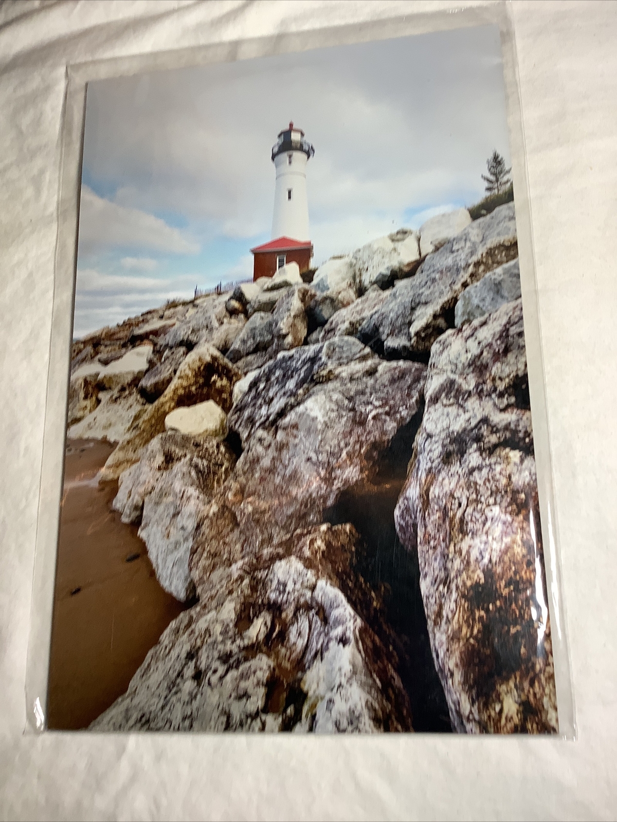 Munising Michigan CRISP POINT Lighthouse 8X12 Hardboard Photo By Ray Baker~New