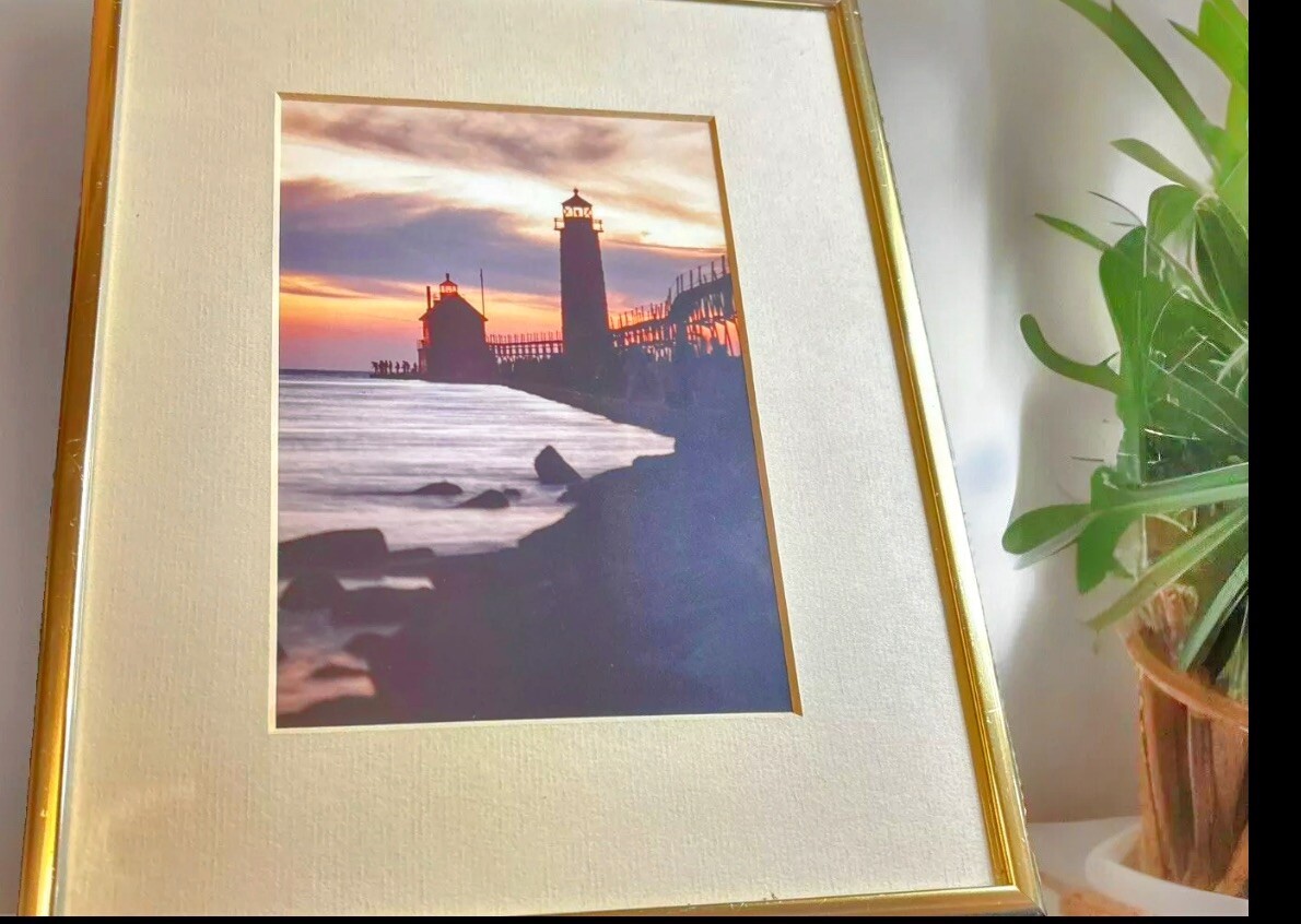 Grand Haven Lake Michigan Sunset Framed Photography Print 5×7″ In 8×12″ Frame