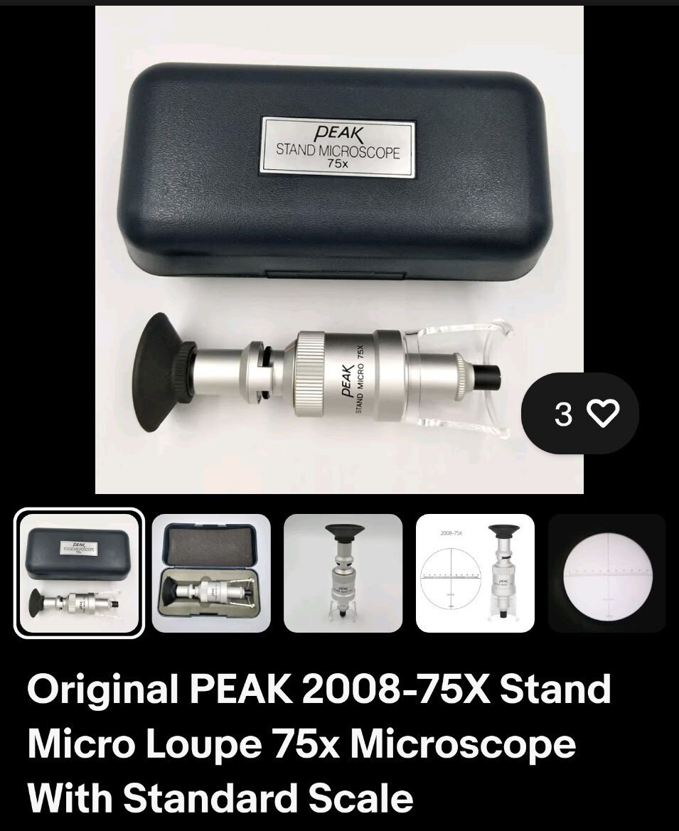 ORIGINAL PEAK 75X & 100X STAND MICRO LOUPE MICROSCOPE w/ STANDARD SCALE